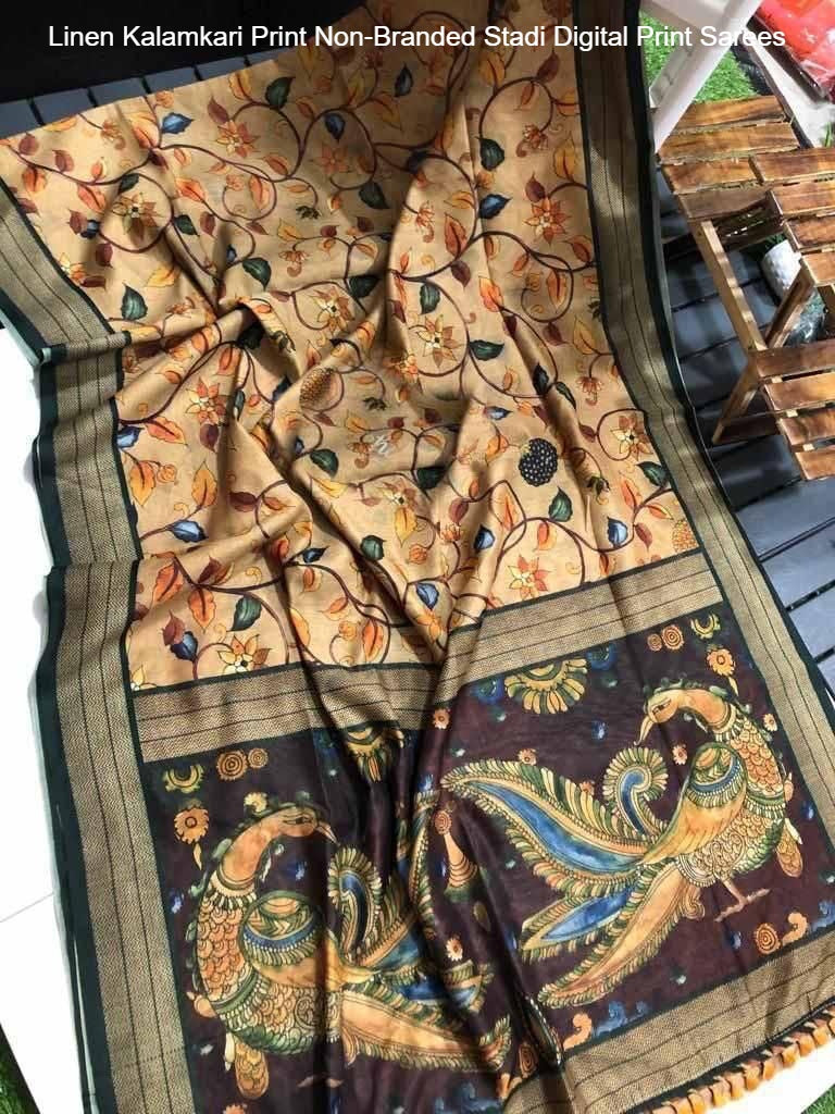 Linen Kalamkari Print Non-Branded Stadi Digital Print Sarees