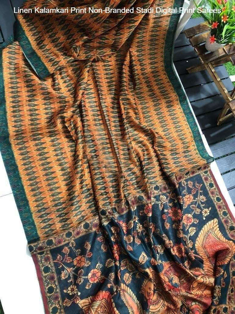 Linen Kalamkari Print Non-Branded Stadi Digital Print Sarees