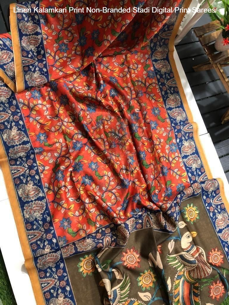 Linen Kalamkari Print Non-Branded Stadi Digital Print Sarees