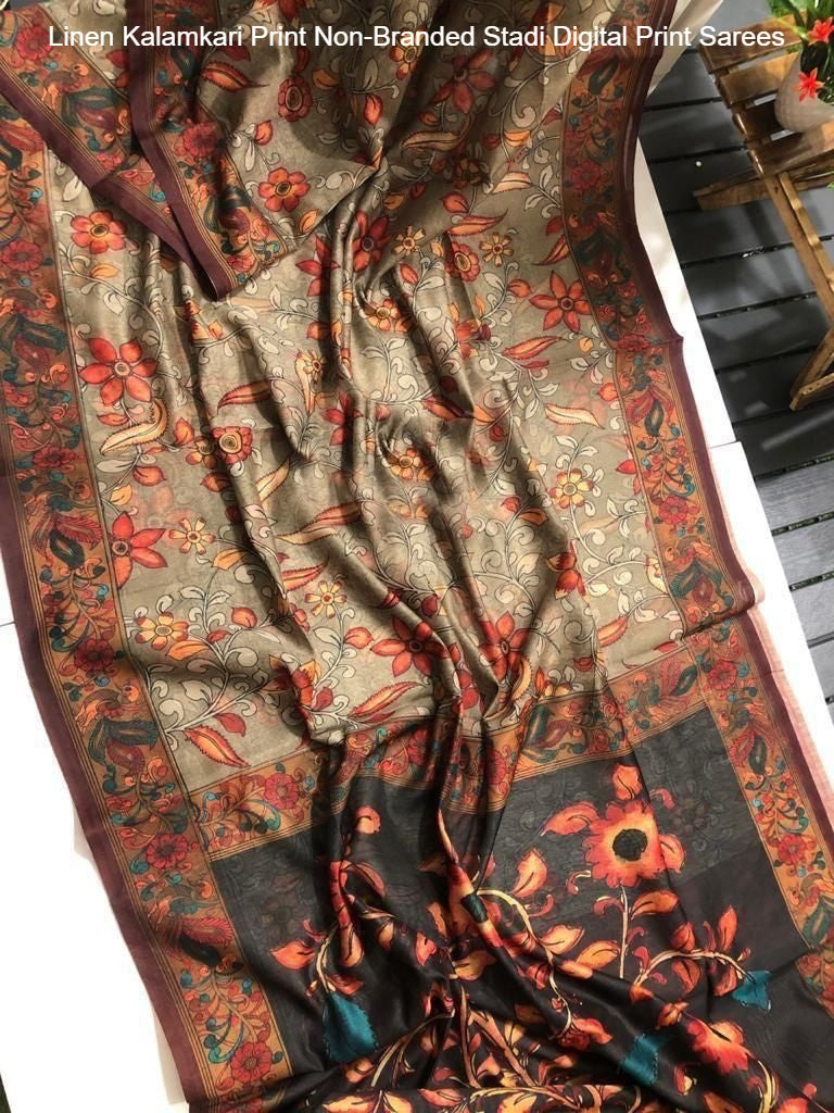 Linen Kalamkari Print Non-Branded Stadi Digital Print Sarees