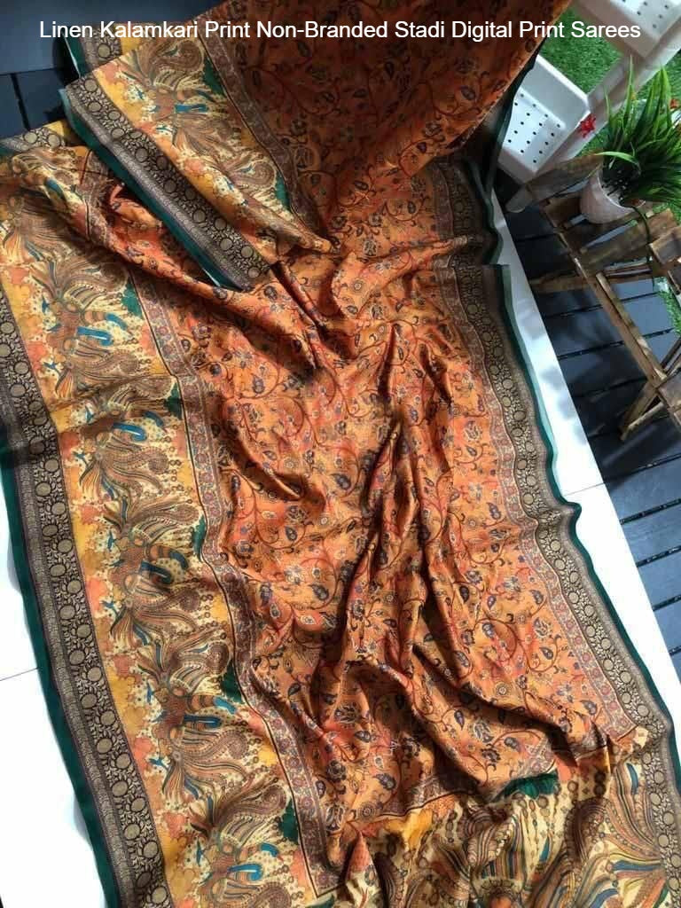 Linen Kalamkari Print Non-Branded Stadi Digital Print Sarees
