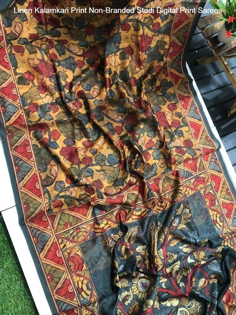 Linen Kalamkari Print Non-Branded Stadi Digital Print Sarees