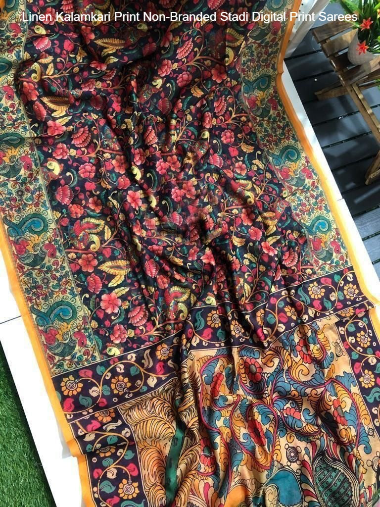 Linen Kalamkari Print Non-Branded Stadi Digital Print Sarees
