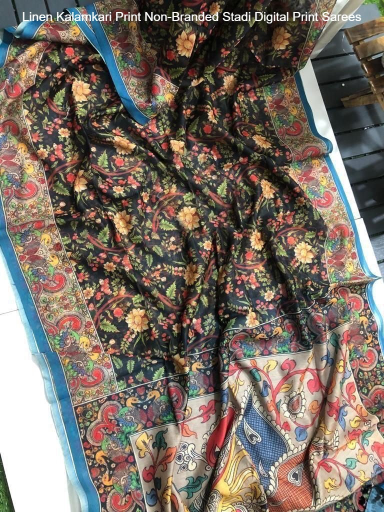 Linen Kalamkari Print Non-Branded Stadi Digital Print Sarees