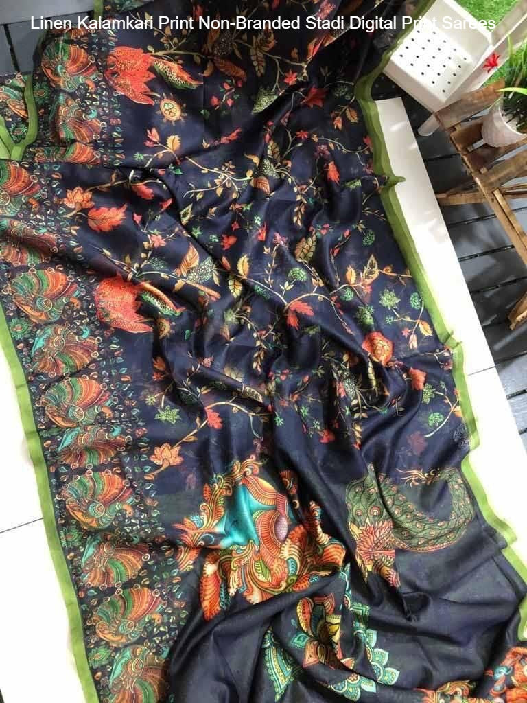 Linen Kalamkari Print Non-Branded Stadi Digital Print Sarees