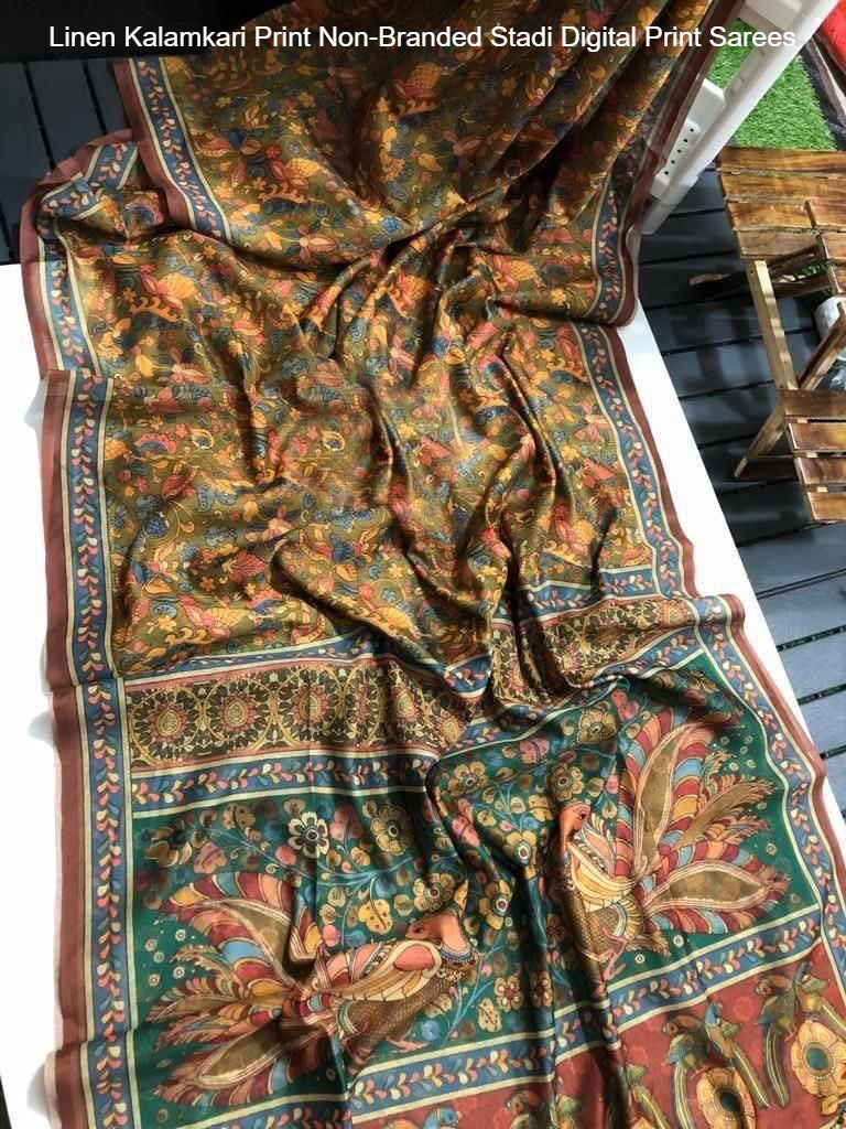Linen Kalamkari Print Non-Branded Stadi Digital Print Sarees