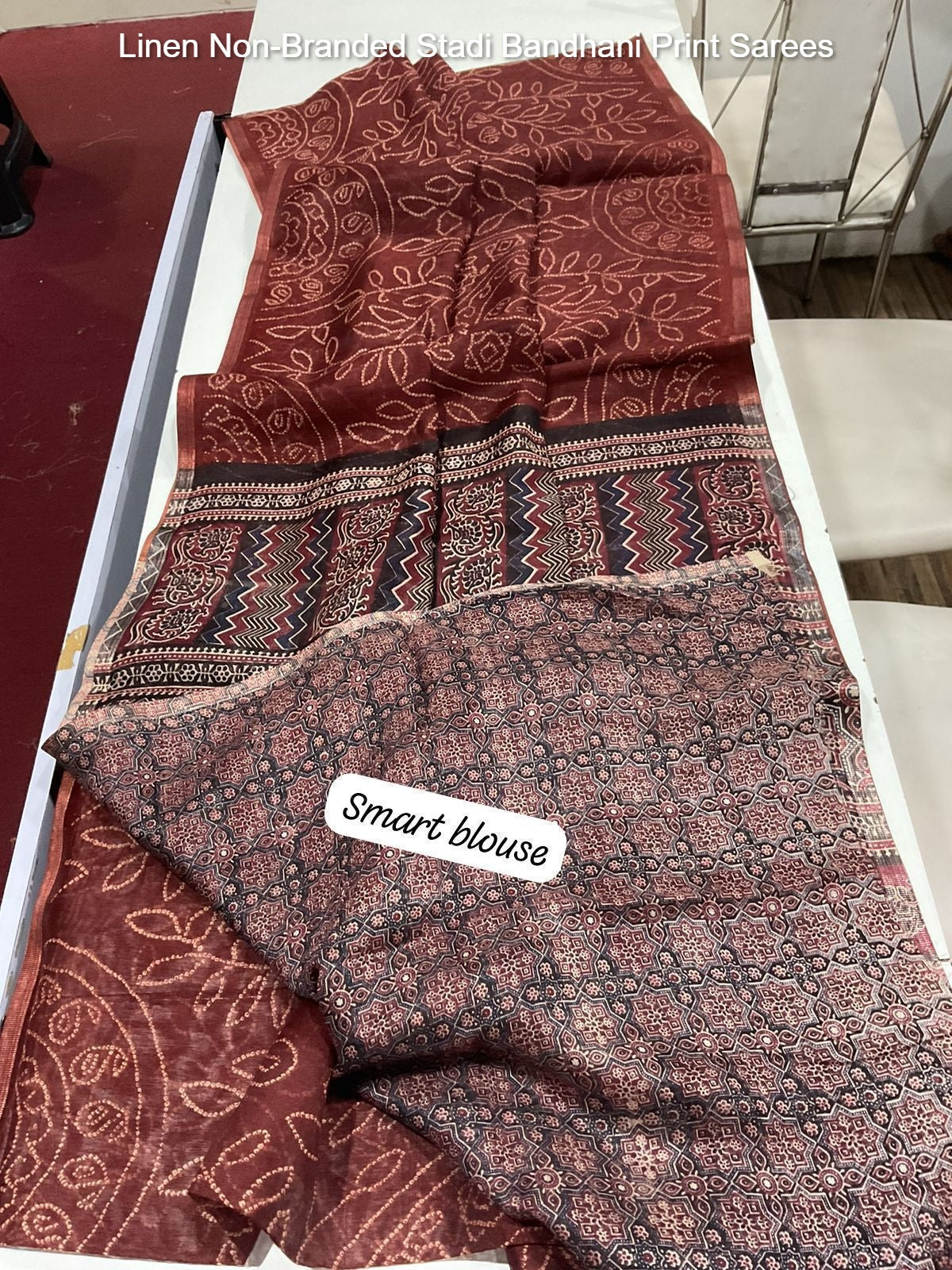 Linen Non-Branded Stadi Bandhani Print Sarees