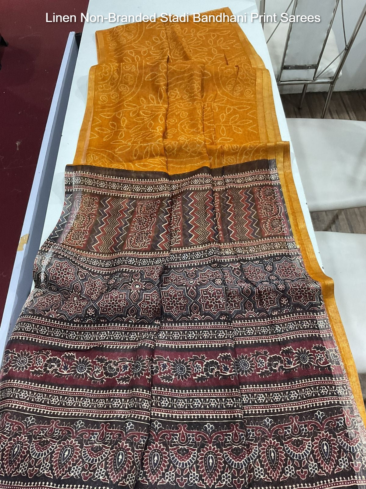 Linen Non-Branded Stadi Bandhani Print Sarees