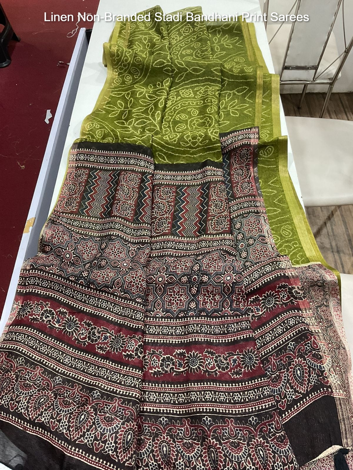 Linen Non-Branded Stadi Bandhani Print Sarees