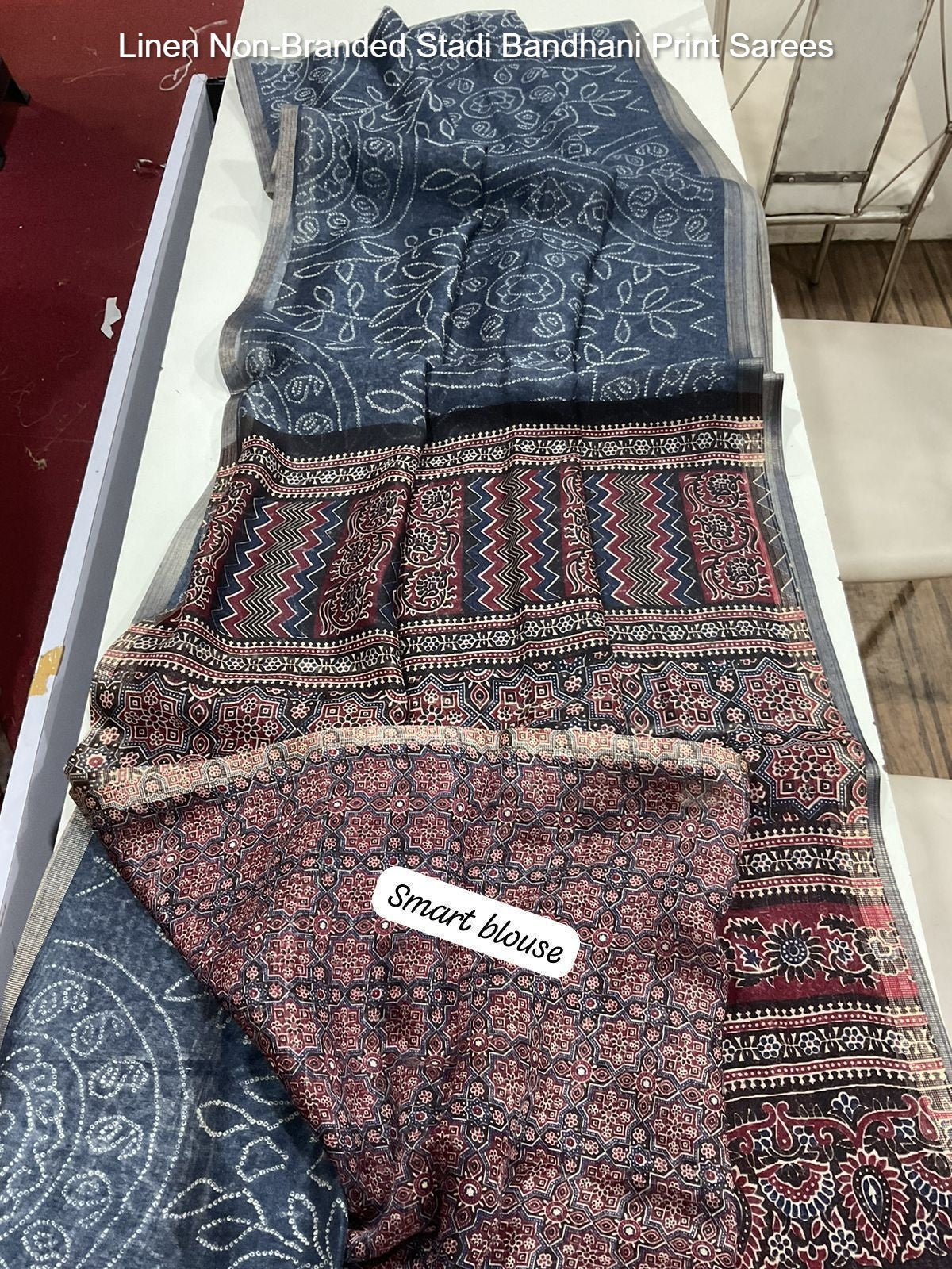 Linen Non-Branded Stadi Bandhani Print Sarees