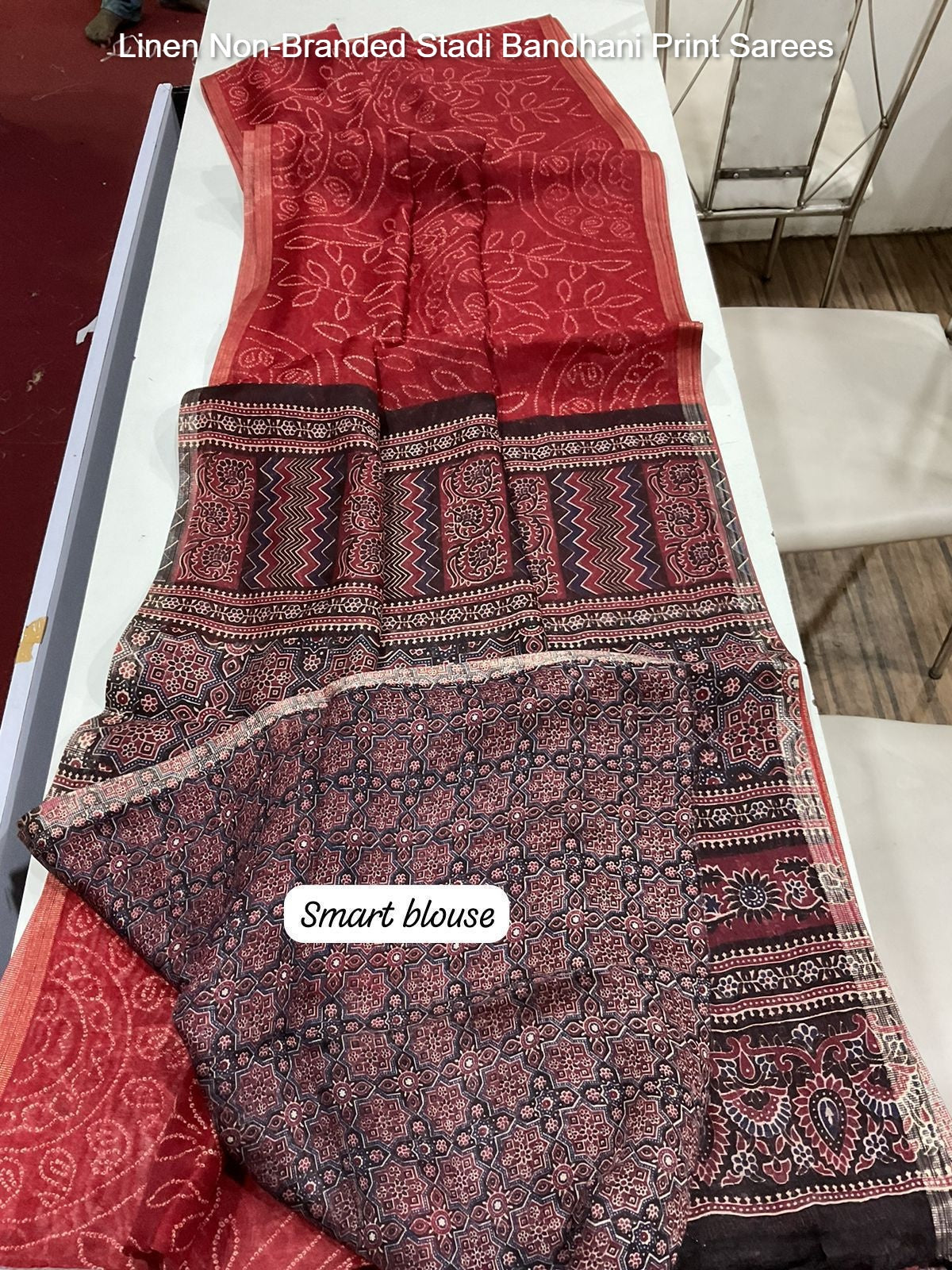 Linen Non-Branded Stadi Bandhani Print Sarees