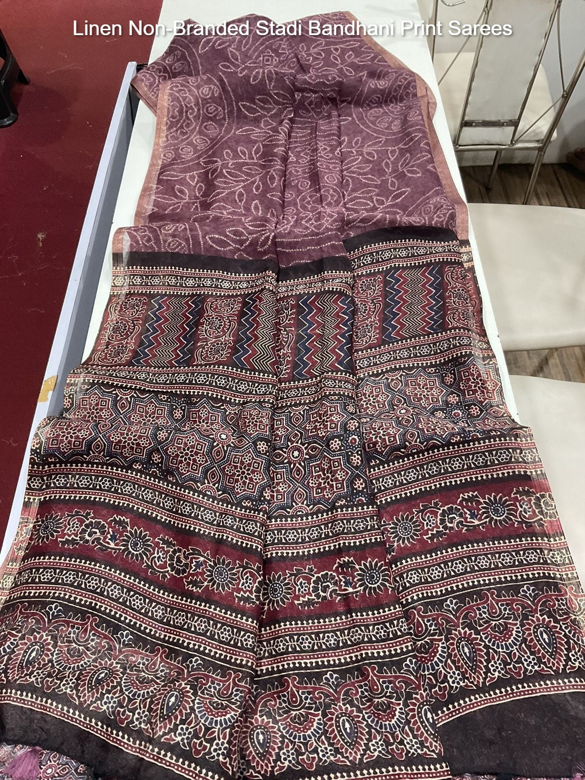 Linen Non-Branded Stadi Bandhani Print Sarees