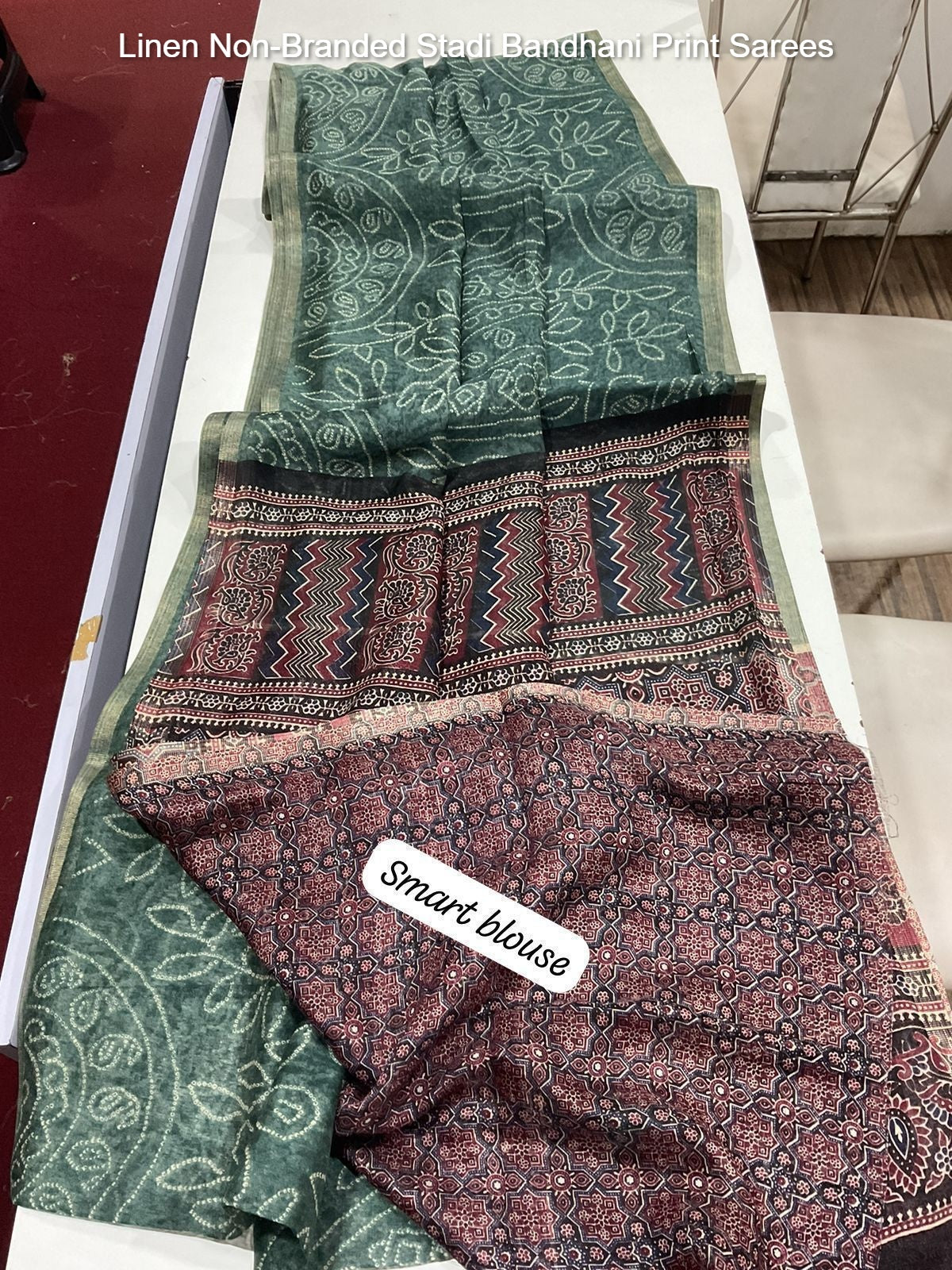 Linen Non-Branded Stadi Bandhani Print Sarees