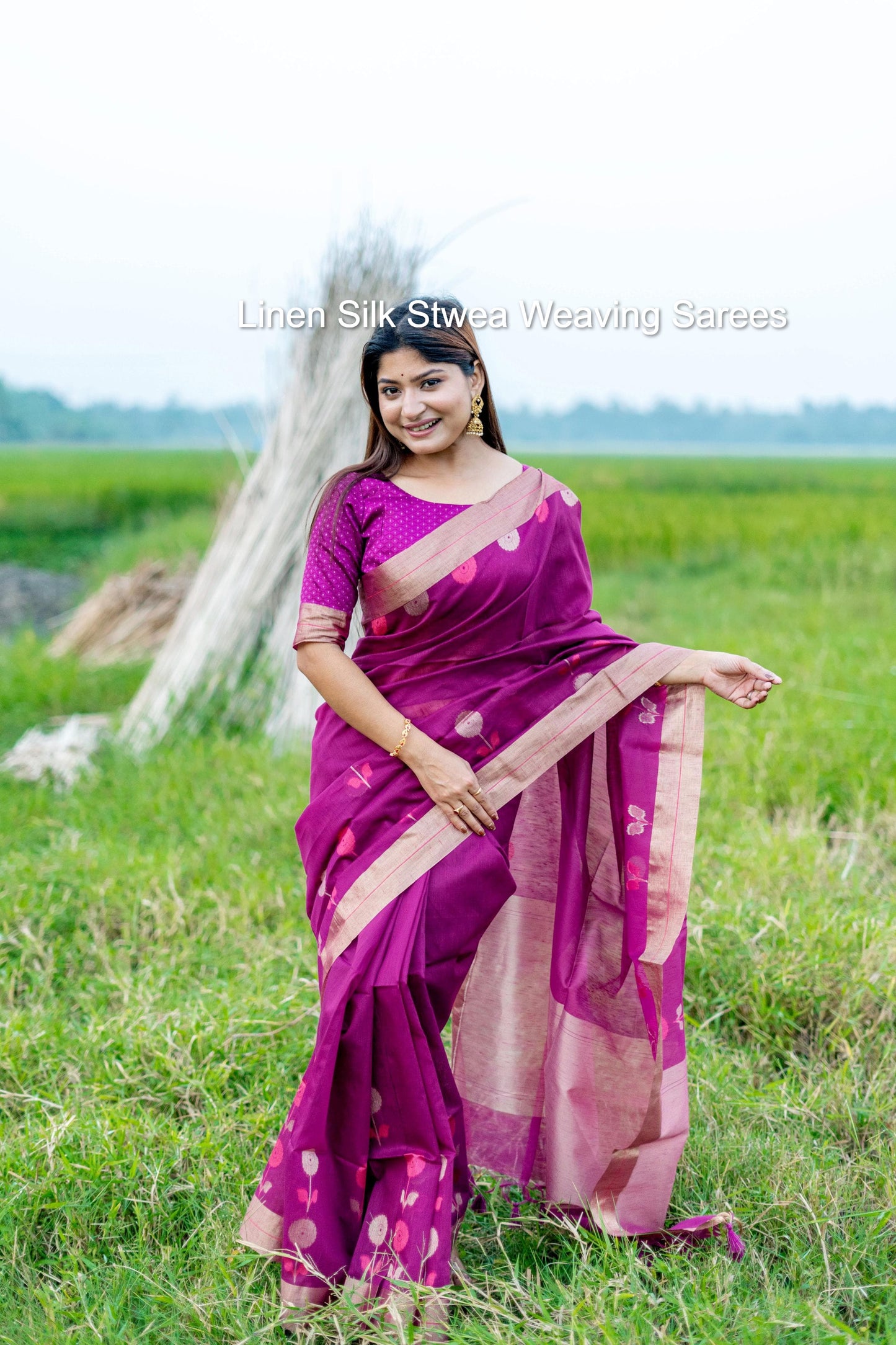 Linen Silk Stwea Weaving Sarees