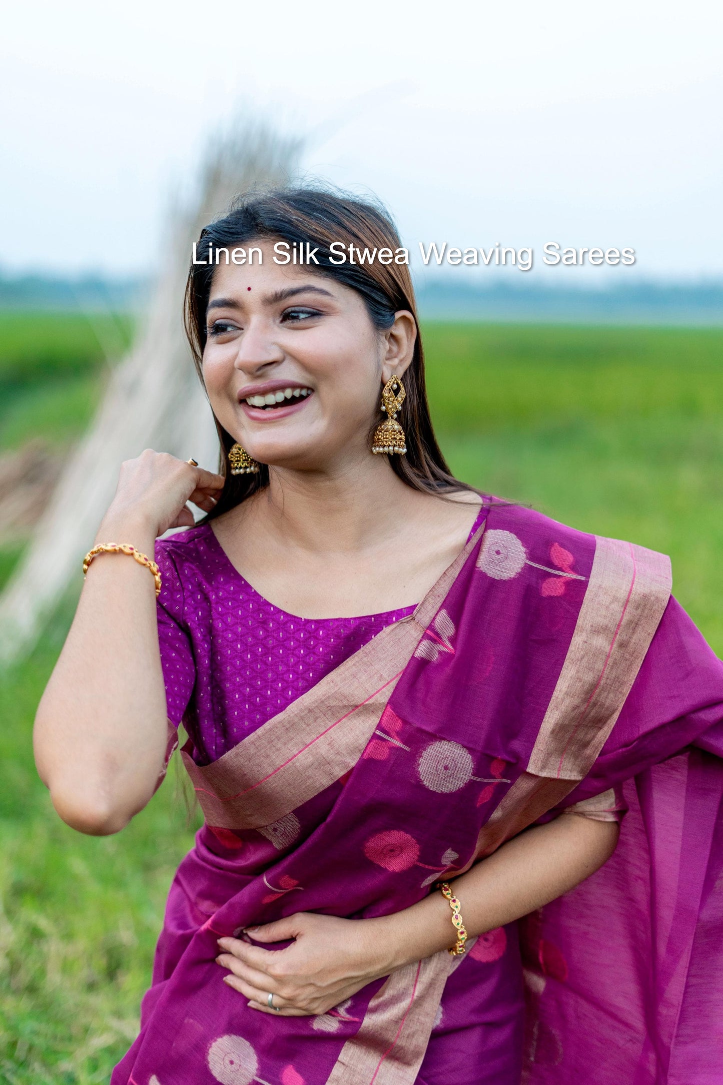 Linen Silk Stwea Weaving Sarees