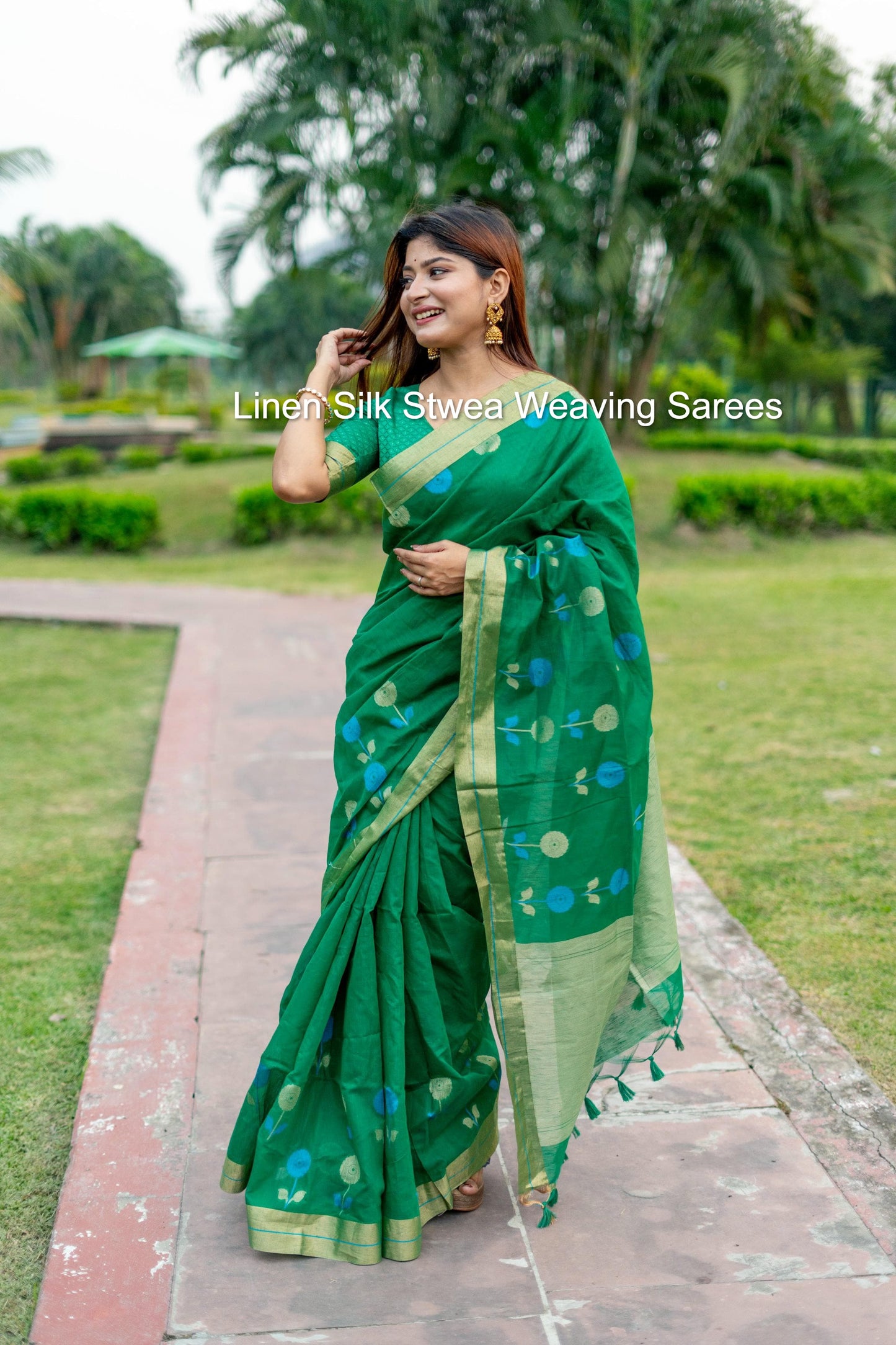 Linen Silk Stwea Weaving Sarees