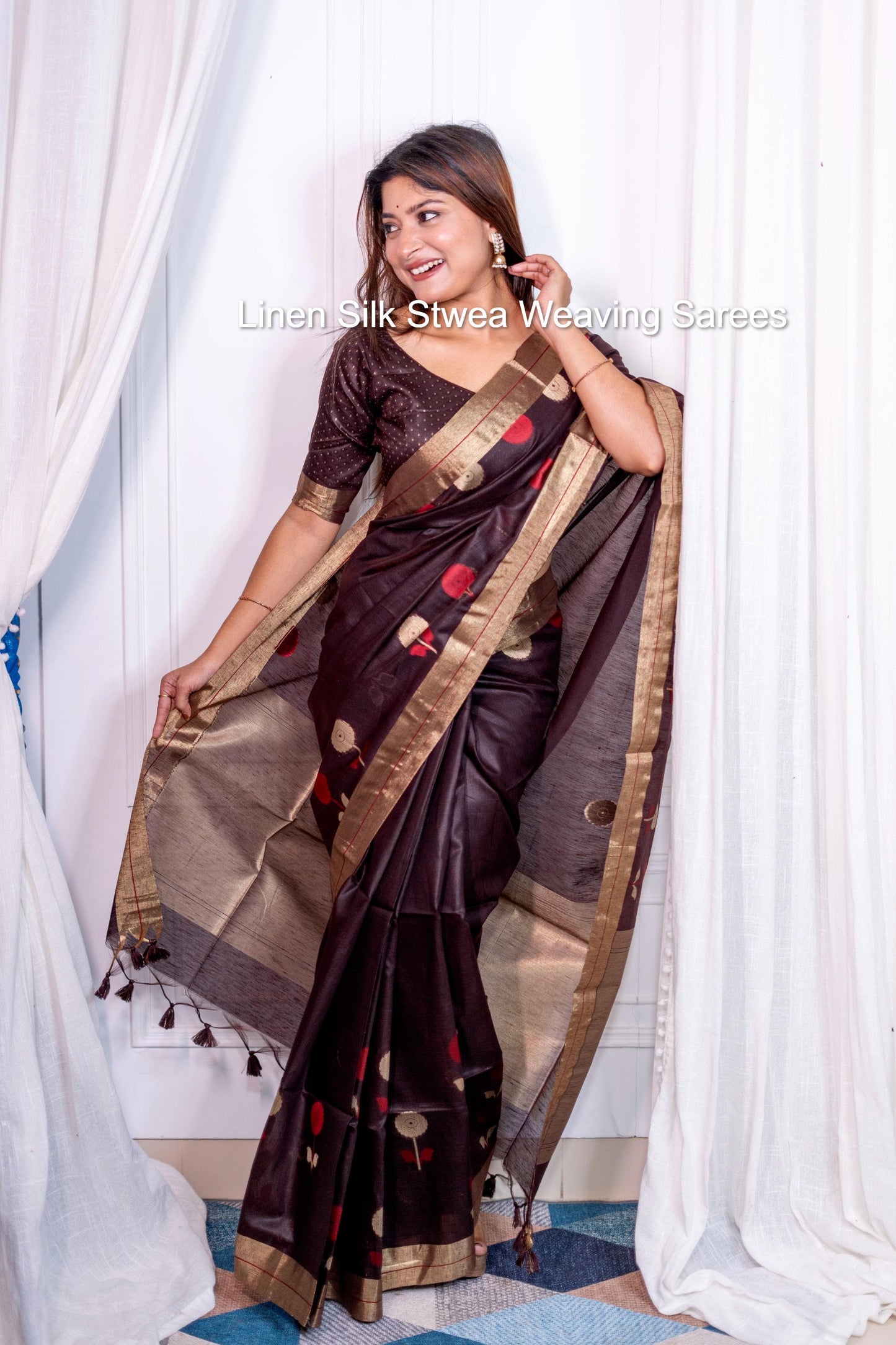Linen Silk Stwea Weaving Sarees