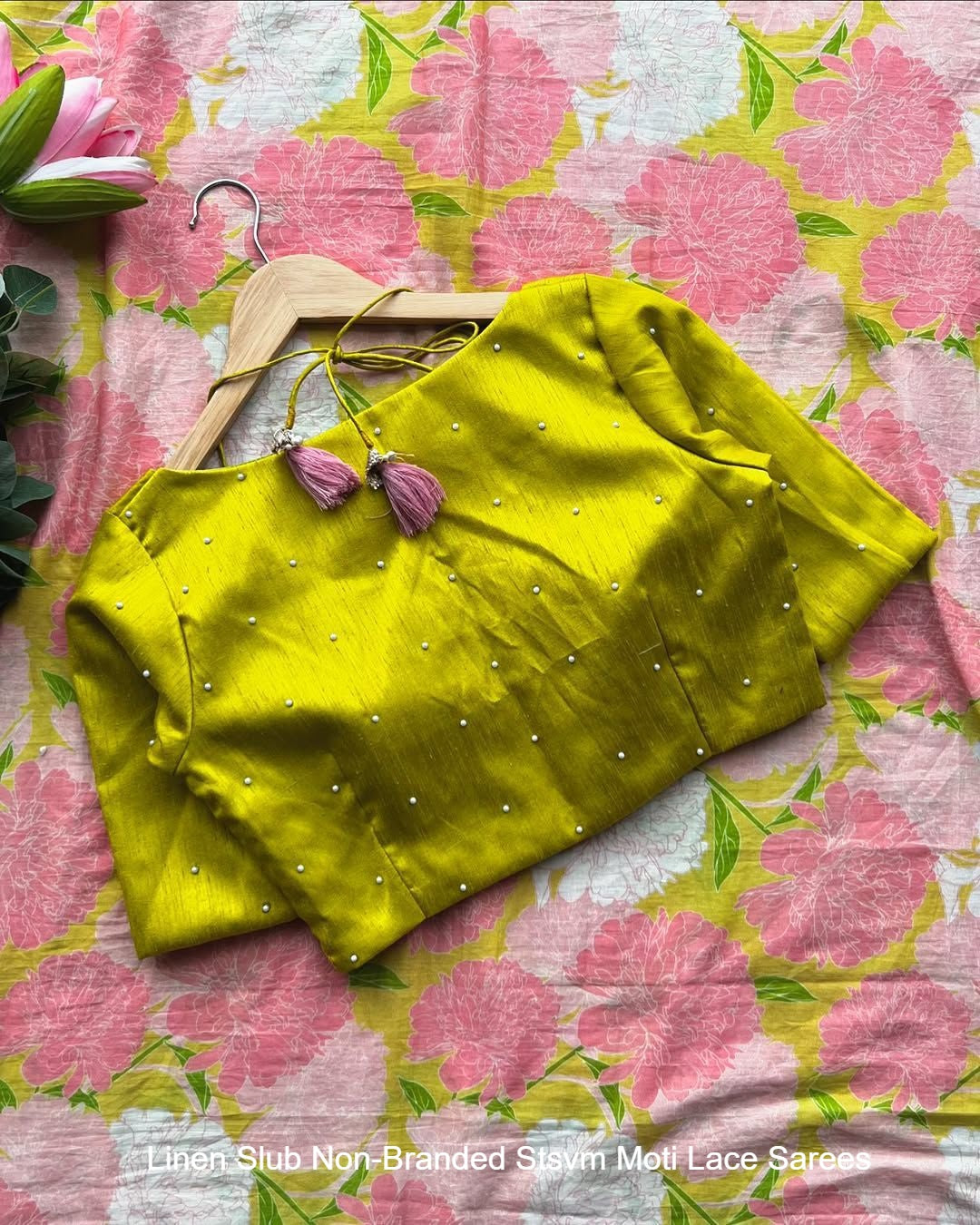 Linen Slub Non-Branded Stsvm Moti Lace Sarees