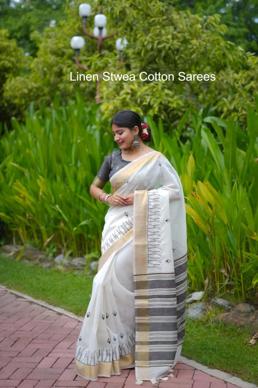 Linen Stwea Cotton Sarees