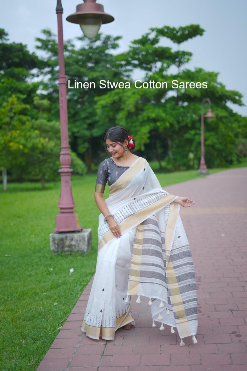 Linen Stwea Cotton Sarees