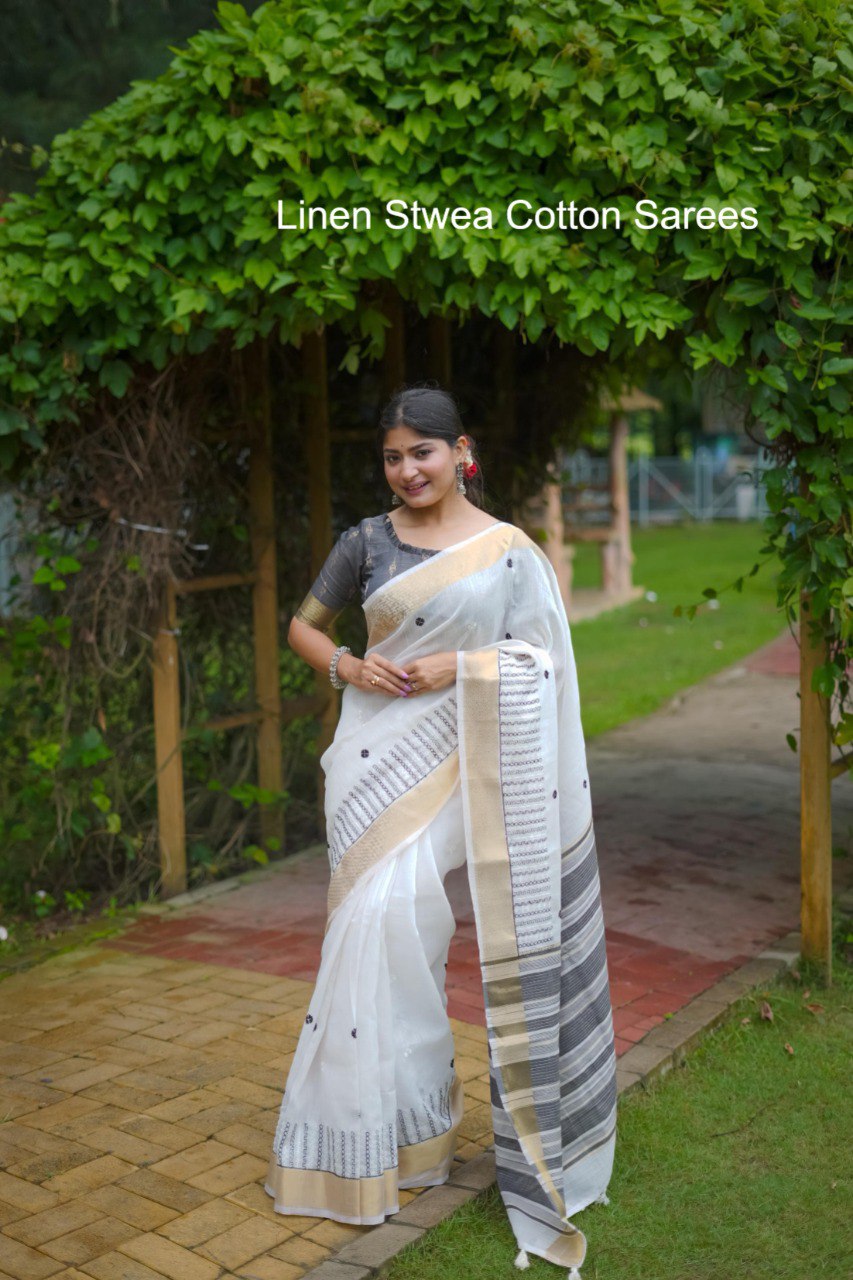 Linen Stwea Cotton Sarees