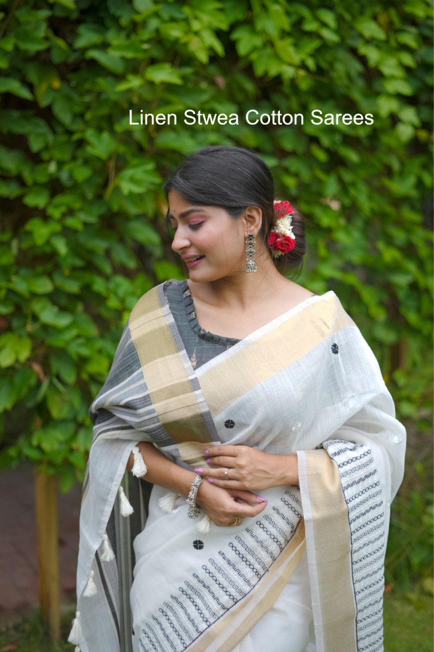 Linen Stwea Cotton Sarees