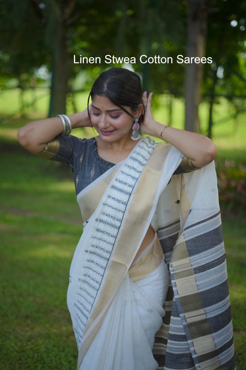 Linen Stwea Cotton Sarees