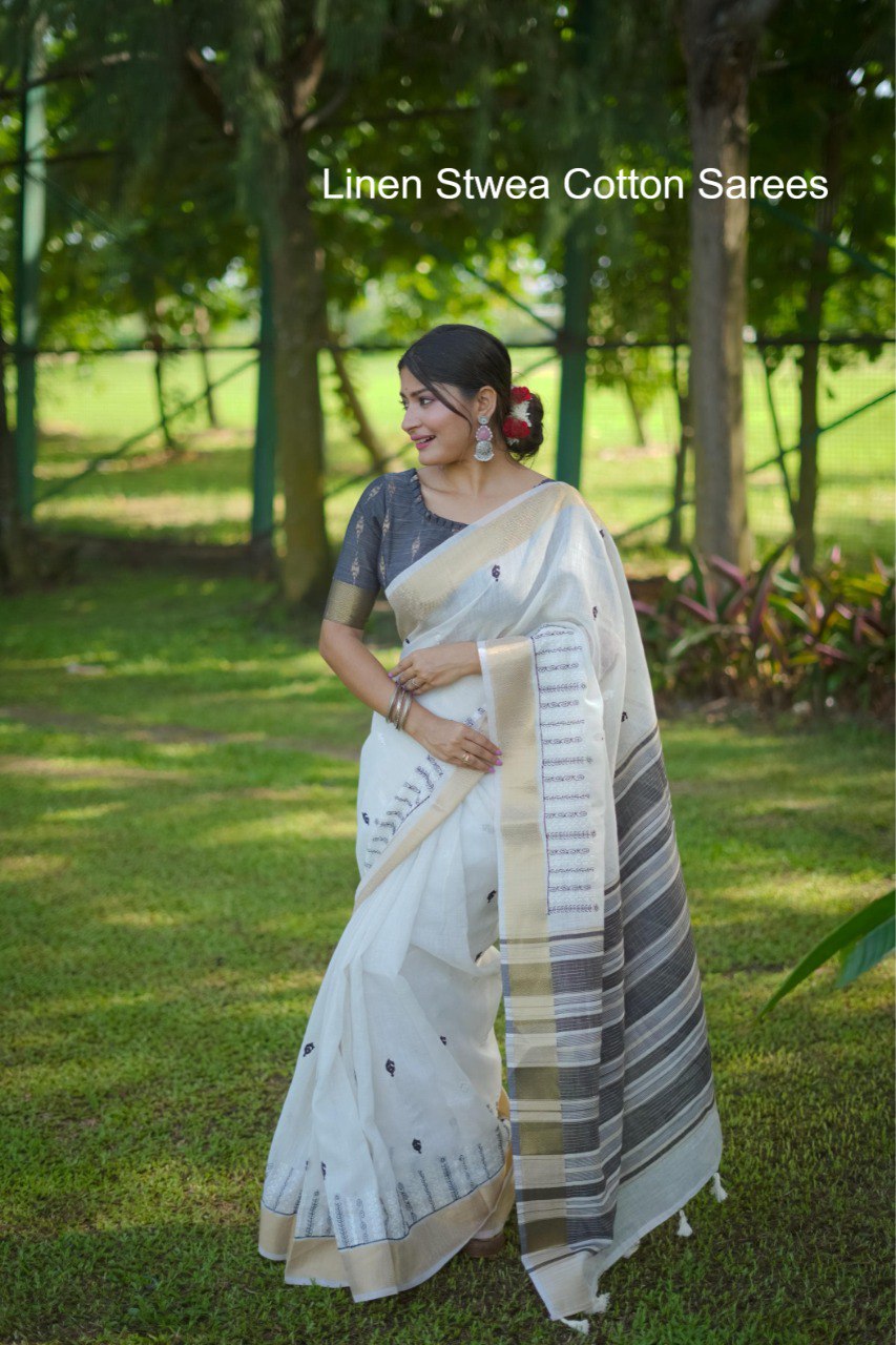 Linen Stwea Cotton Sarees