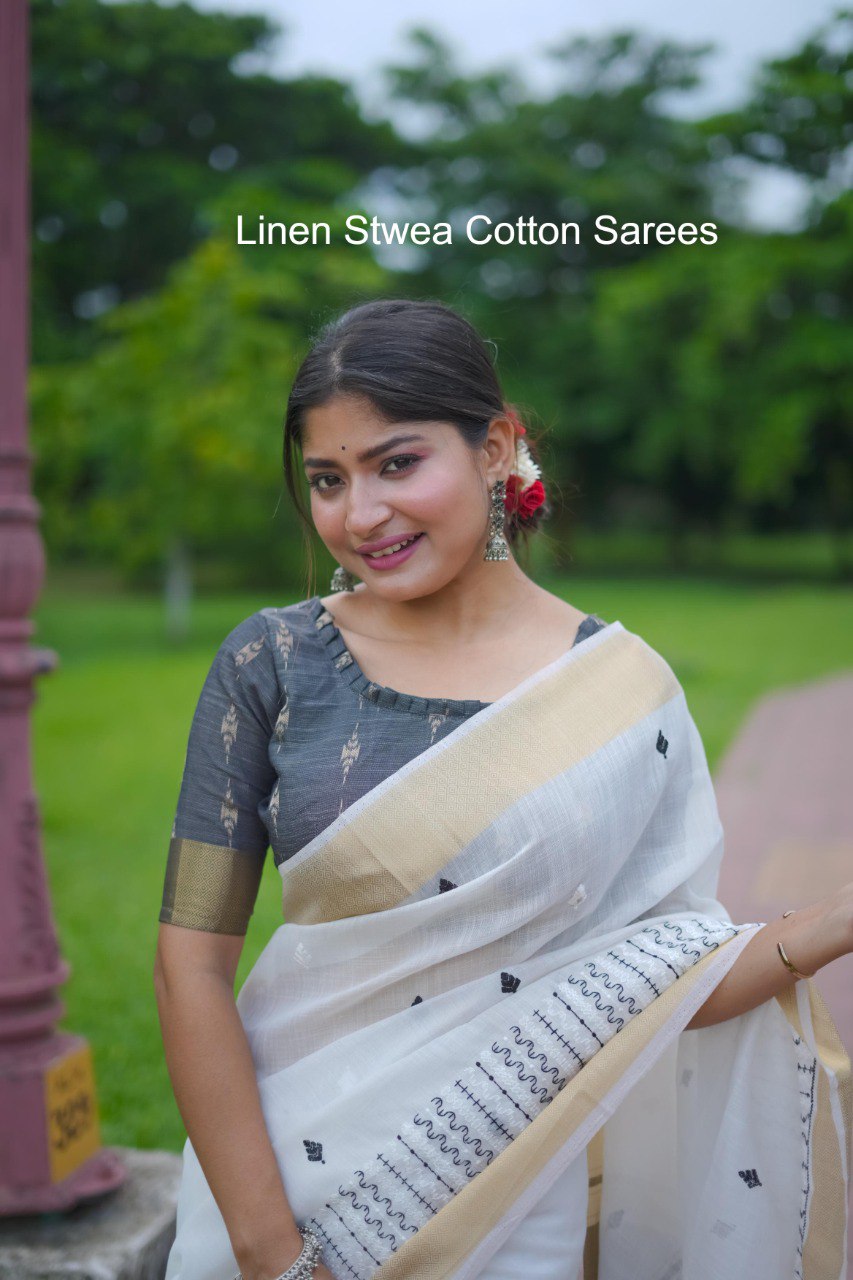 Linen Stwea Cotton Sarees