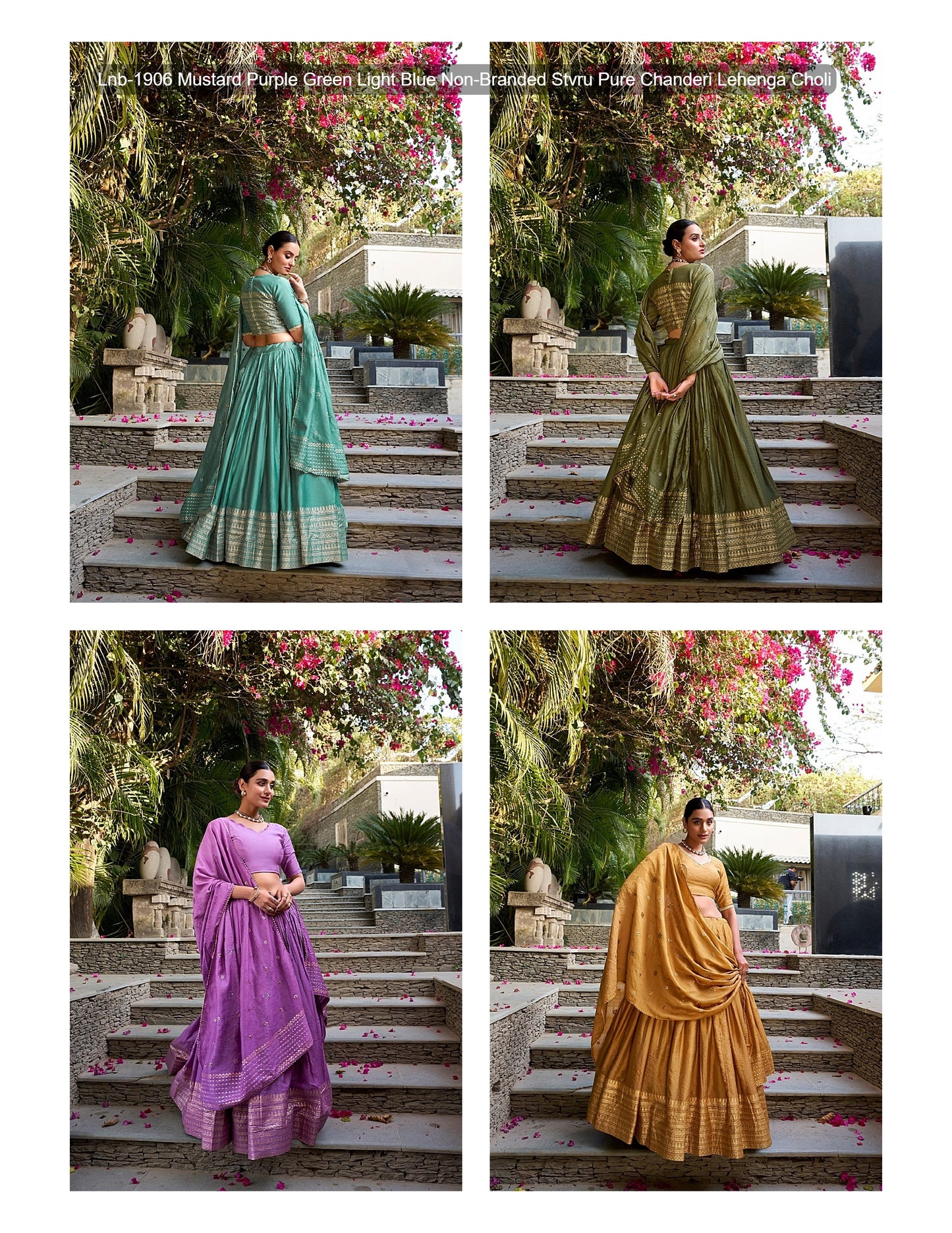 Lnb-1906 Mustard Purple Green Light Blue Non-Branded Stvru Pure Chanderi Lehenga Choli