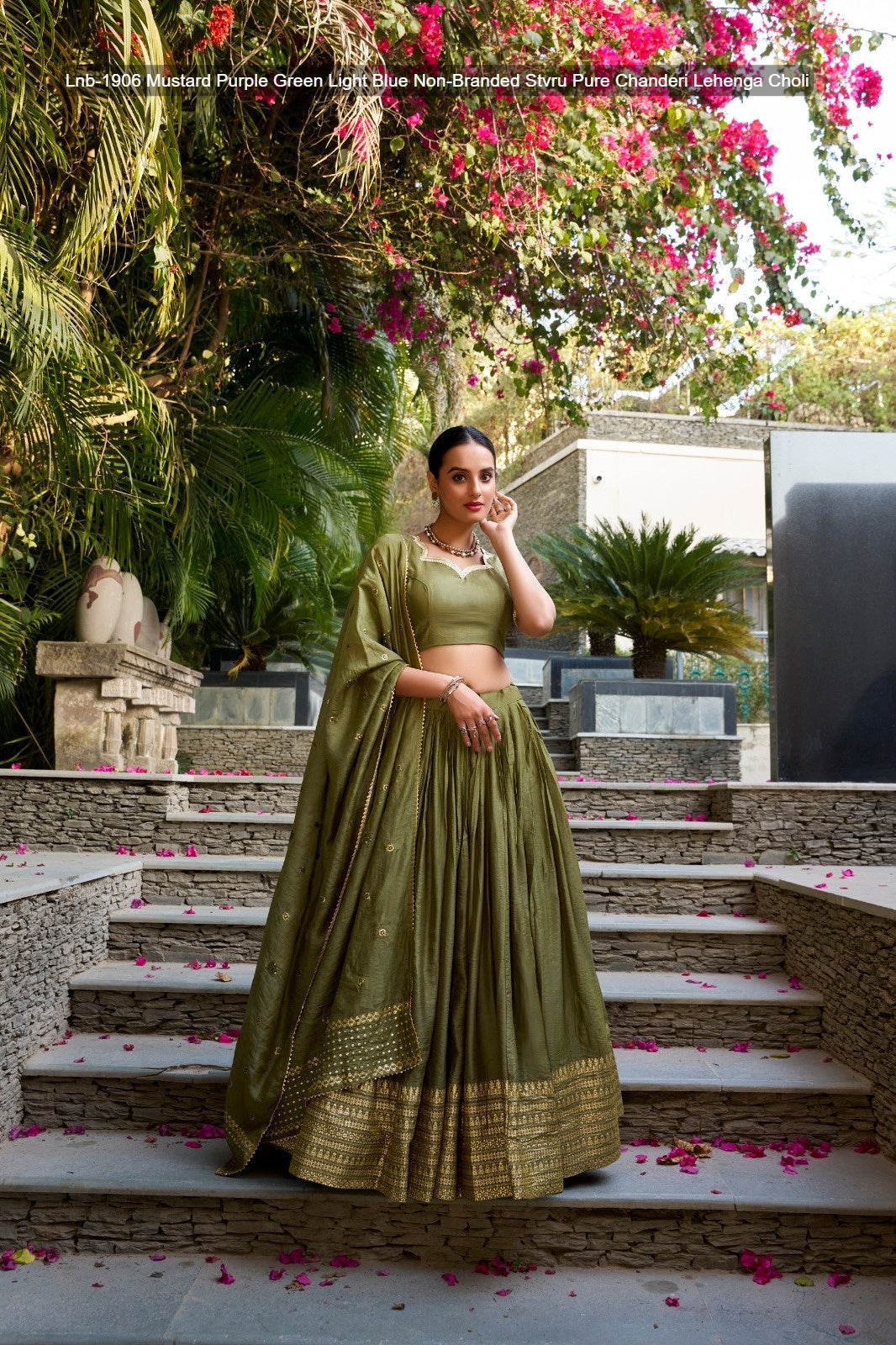 Lnb-1906 Mustard Purple Green Light Blue Non-Branded Stvru Pure Chanderi Lehenga Choli