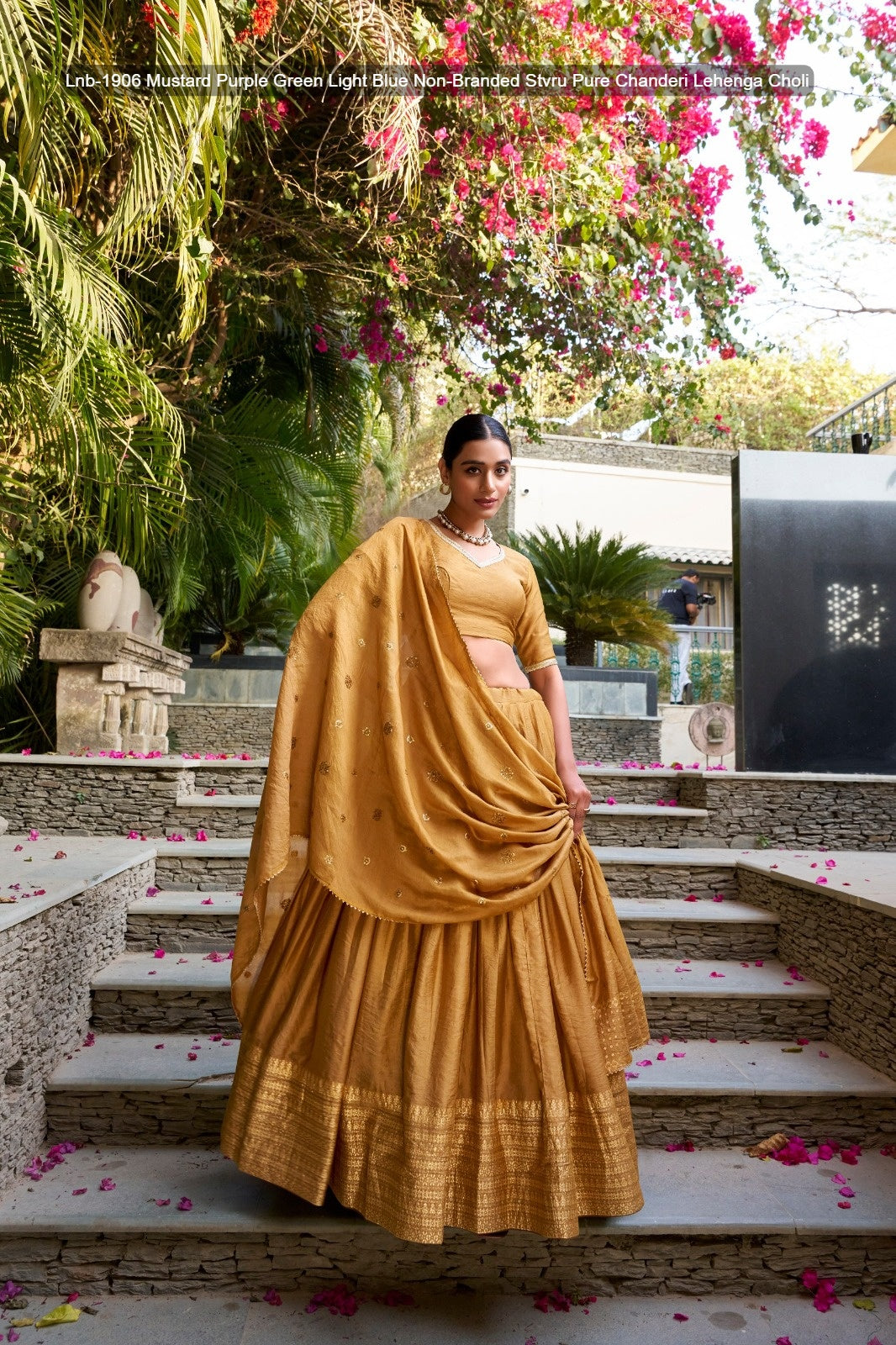 Lnb-1906 Mustard Purple Green Light Blue Non-Branded Stvru Pure Chanderi Lehenga Choli