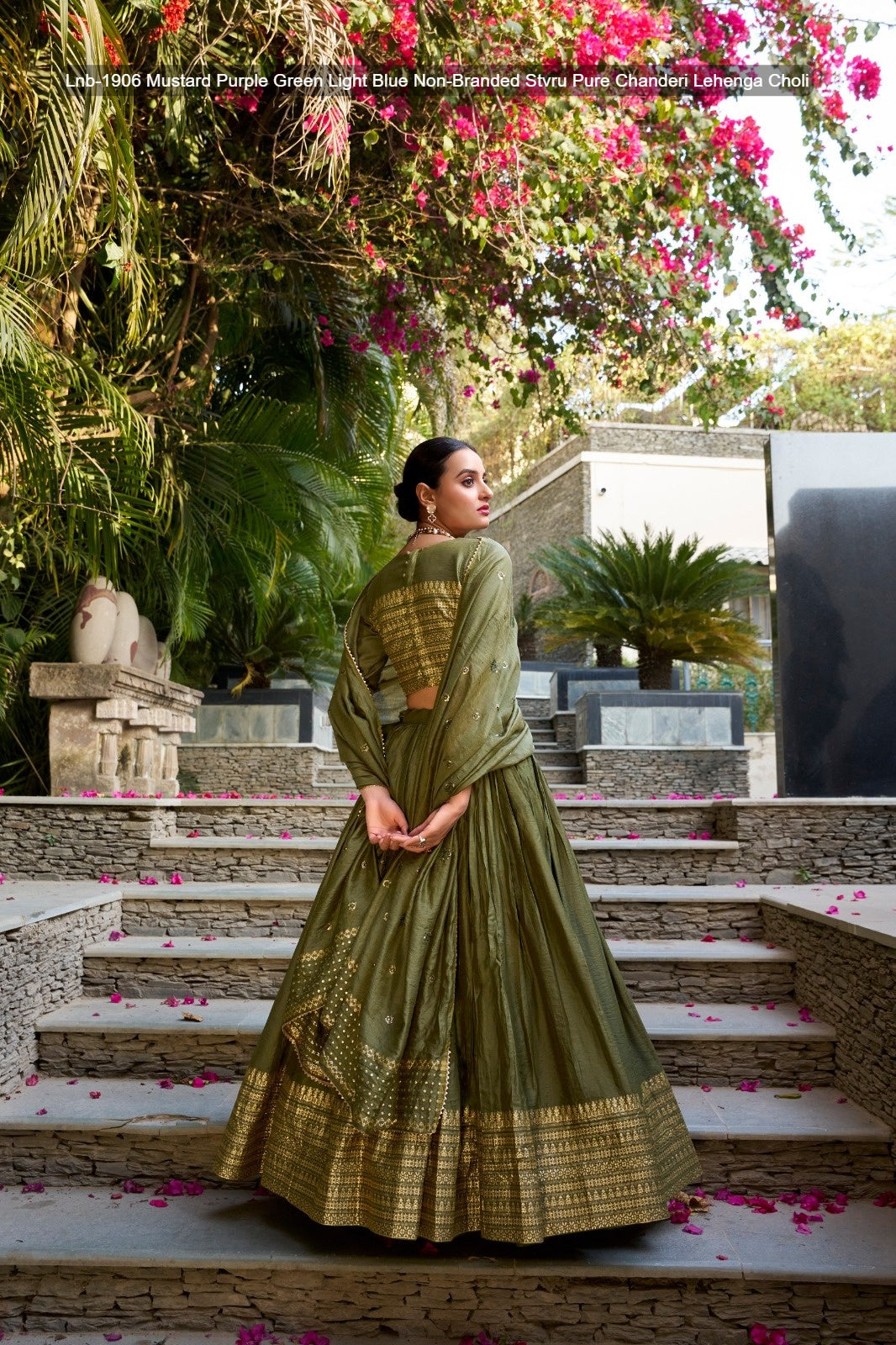 Lnb-1906 Mustard Purple Green Light Blue Non-Branded Stvru Pure Chanderi Lehenga Choli