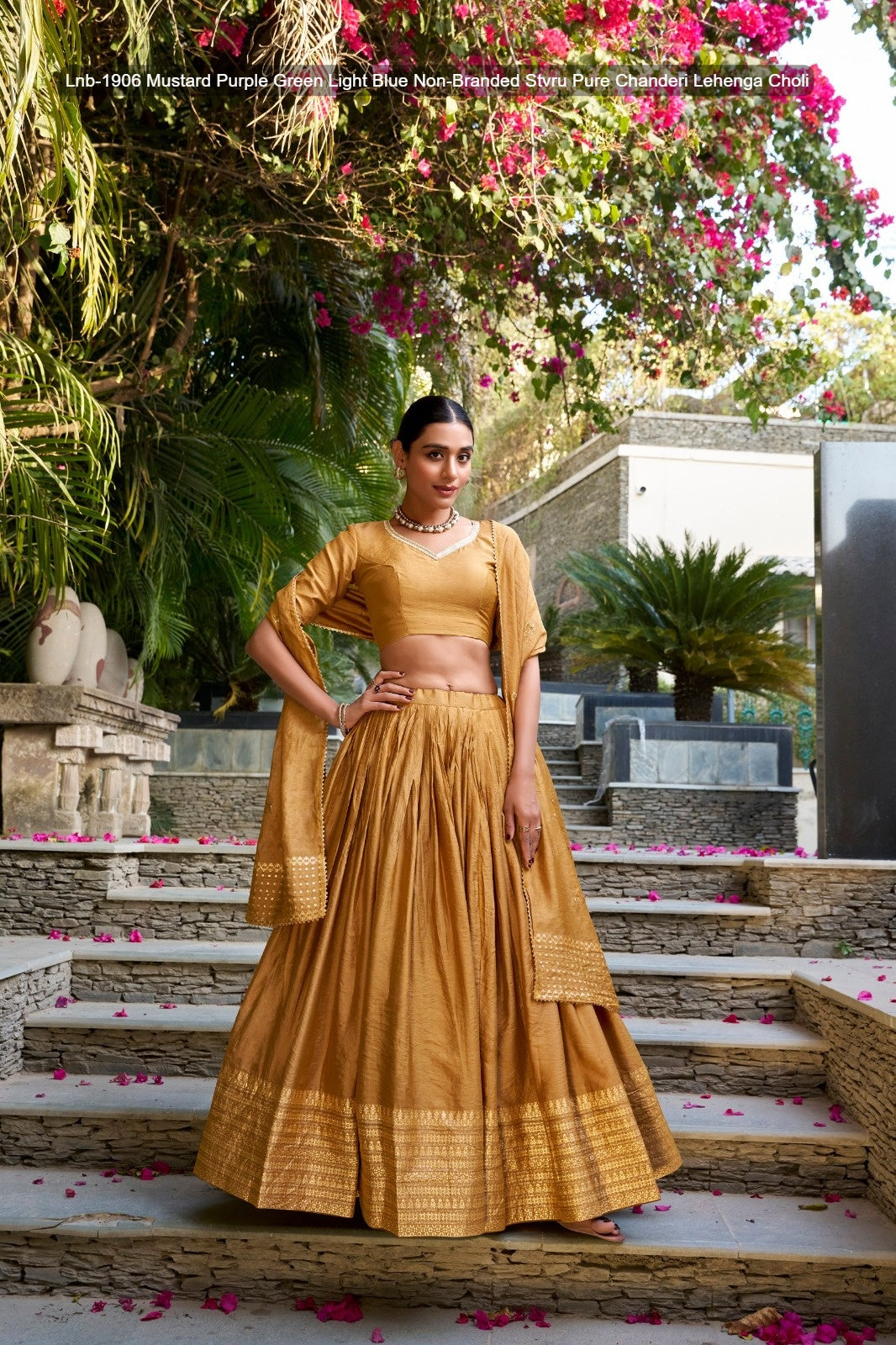 Lnb-1906 Mustard Purple Green Light Blue Non-Branded Stvru Pure Chanderi Lehenga Choli