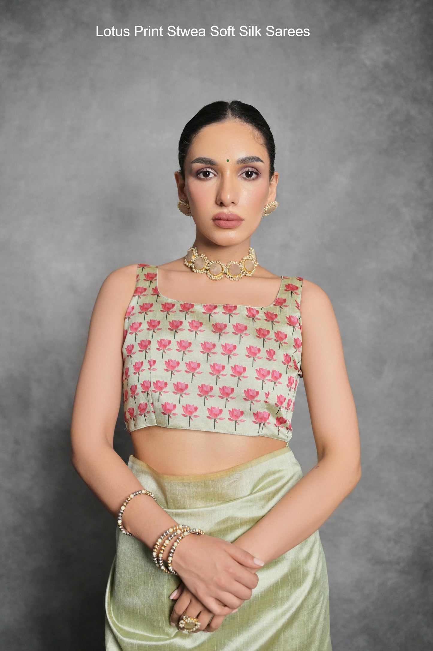 Lotus Print Stwea Soft Silk Sarees