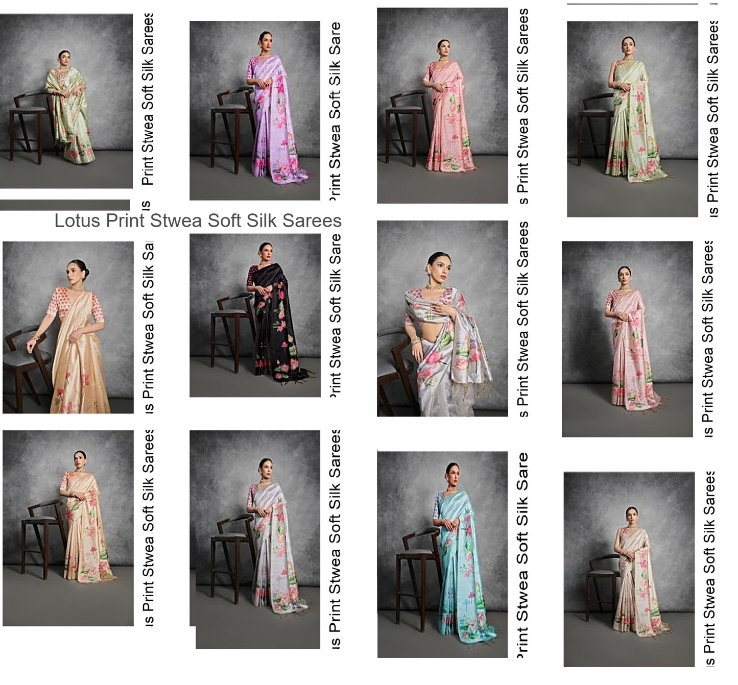 Lotus Print Stwea Soft Silk Sarees