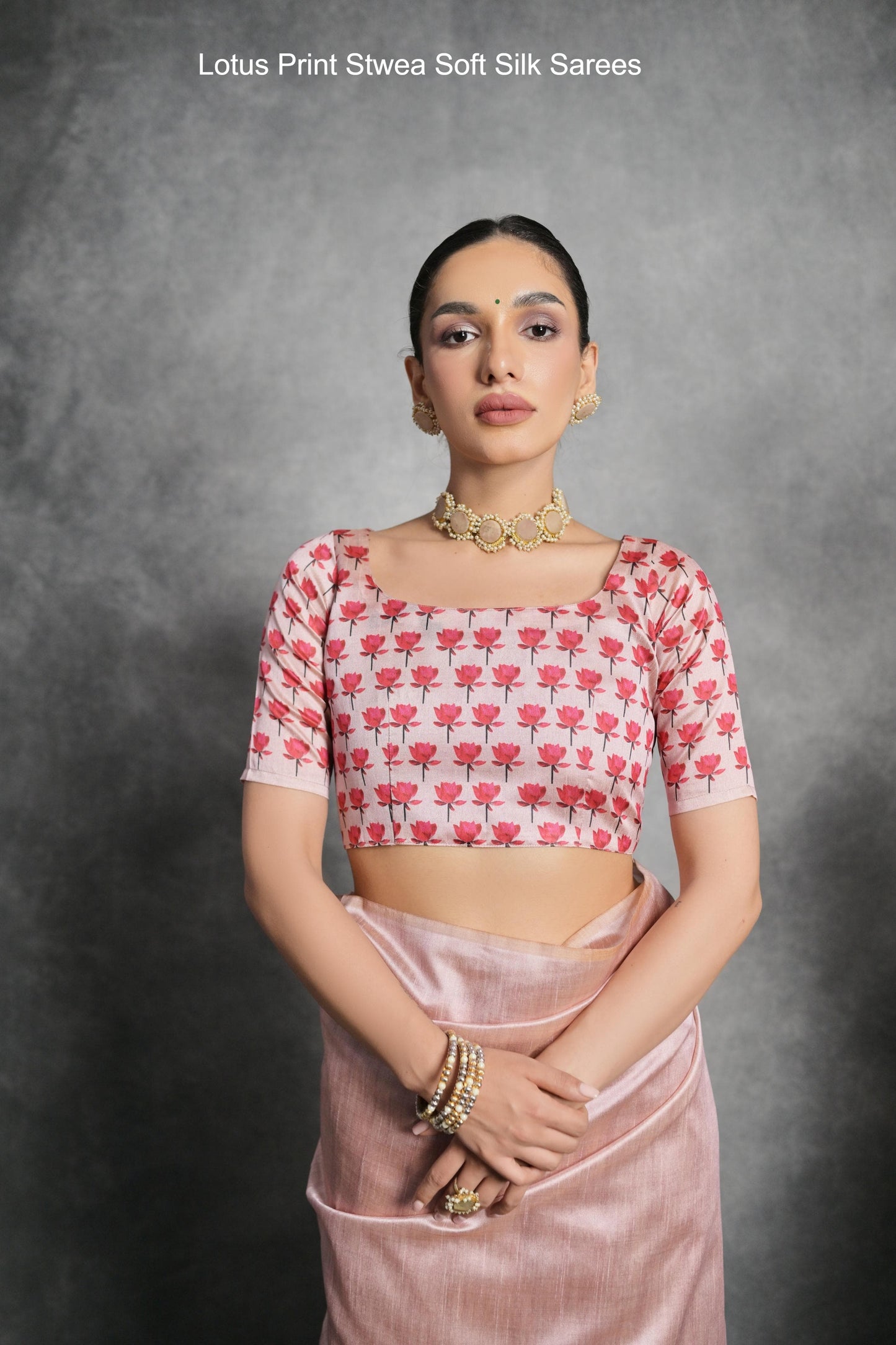 Lotus Print Stwea Soft Silk Sarees