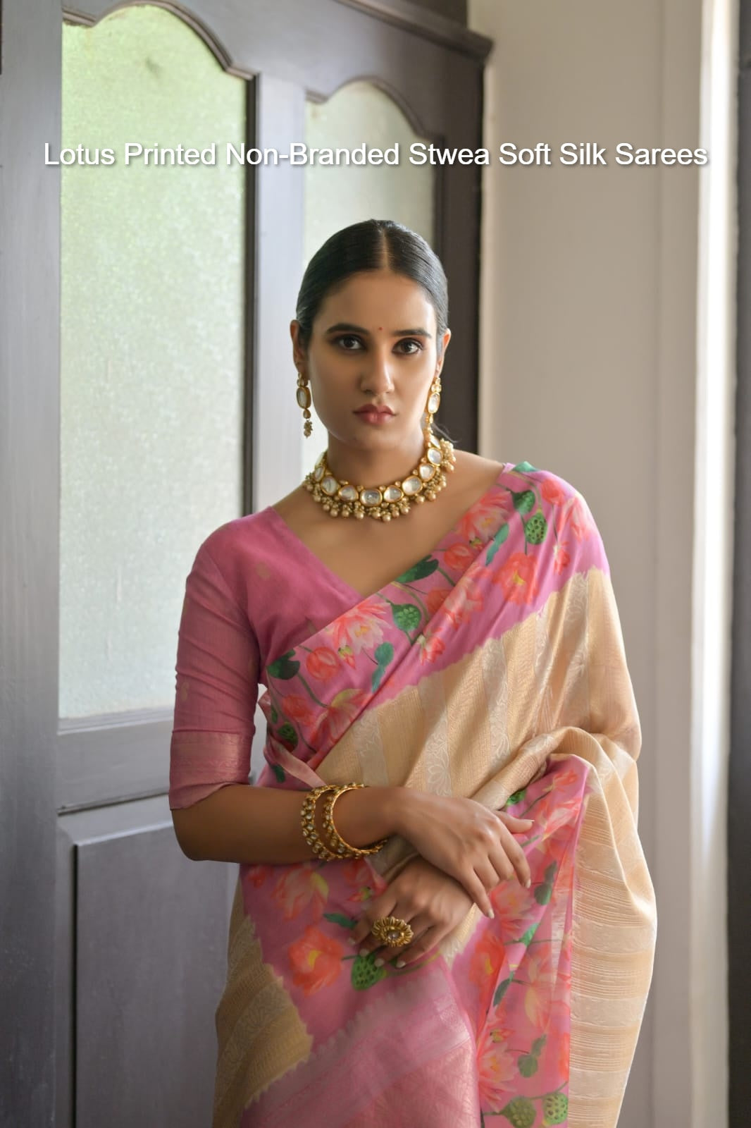 Lotus Printed Non-Branded Stwea Soft Silk Sarees