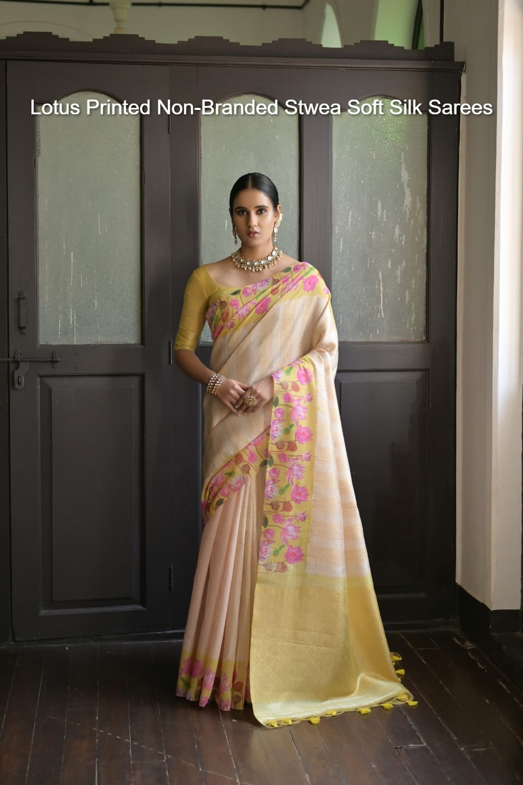 Lotus Printed Non-Branded Stwea Soft Silk Sarees
