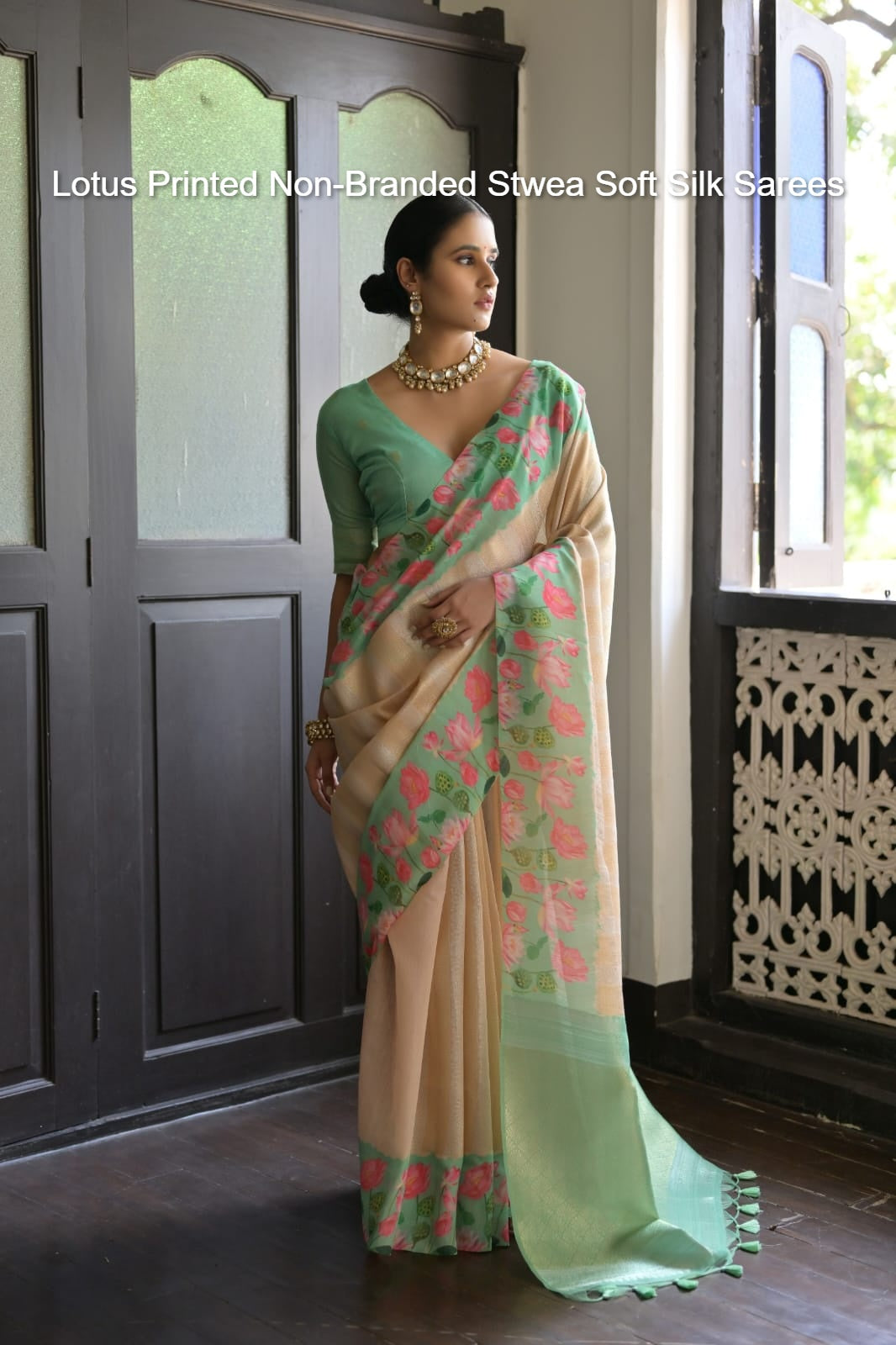 Lotus Printed Non-Branded Stwea Soft Silk Sarees