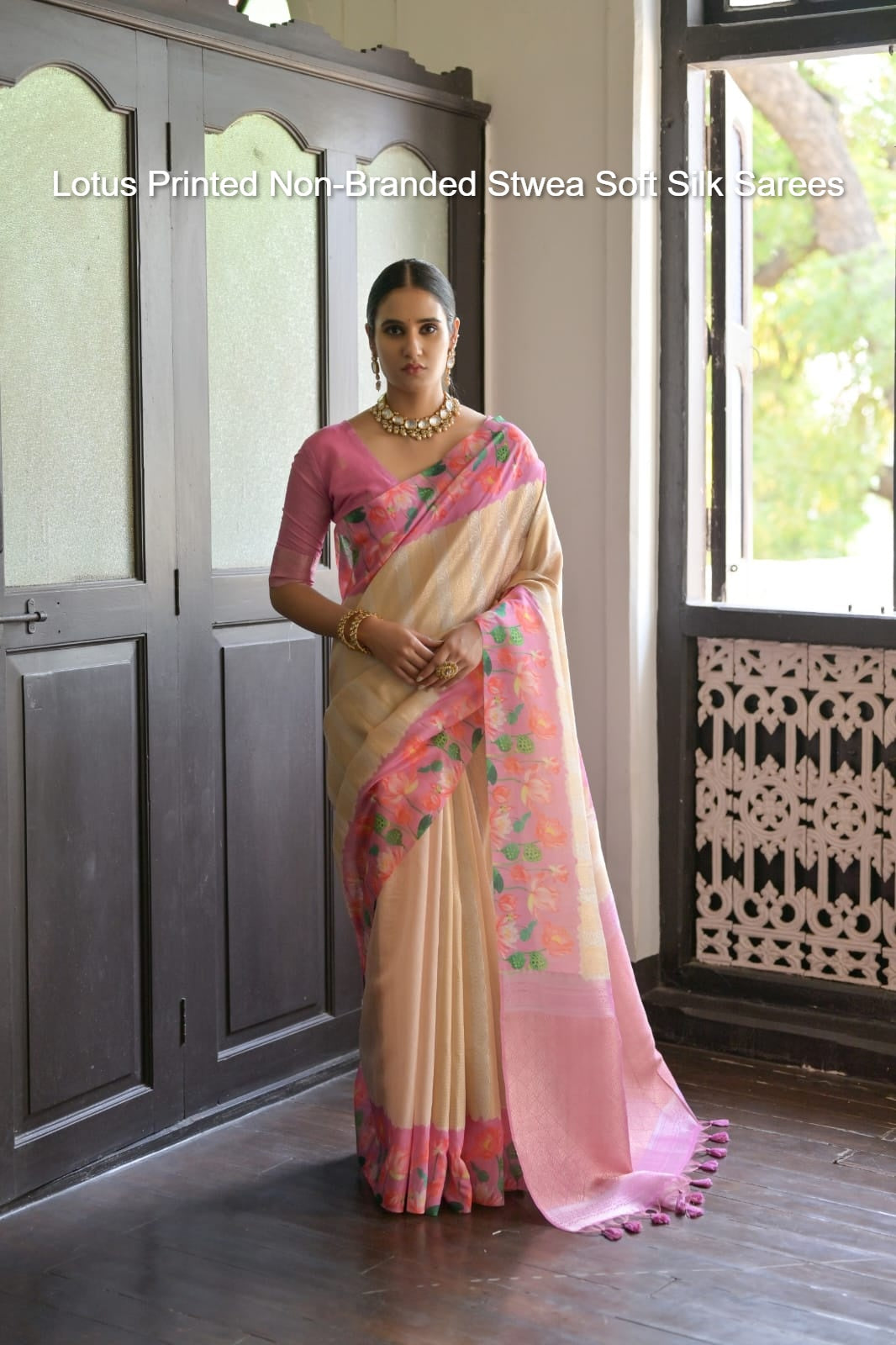 Lotus Printed Non-Branded Stwea Soft Silk Sarees
