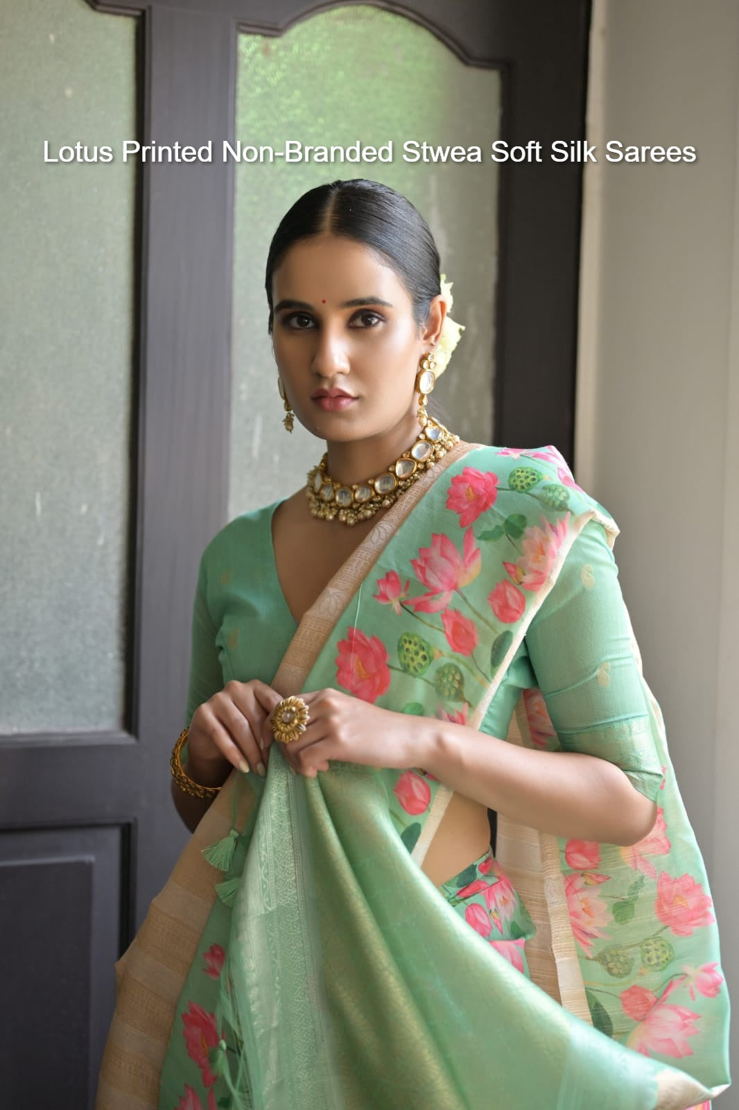 Lotus Printed Non-Branded Stwea Soft Silk Sarees