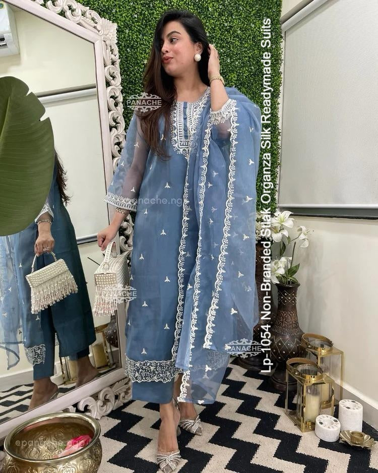 Lp-1054 Non-Branded Stlak Organza Silk Readymade Suits