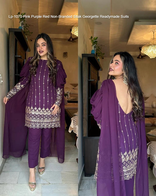 Lp-1070 Pink Purple Red Non-Branded Stlak Georgette Readymade Suits