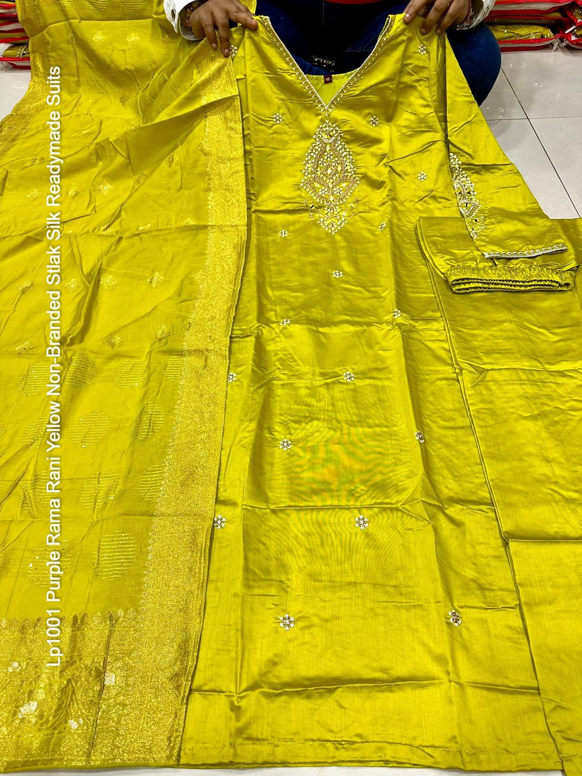 Lp1001 Purple Rama Rani Yellow Non-Branded Stlak Silk Readymade Suits