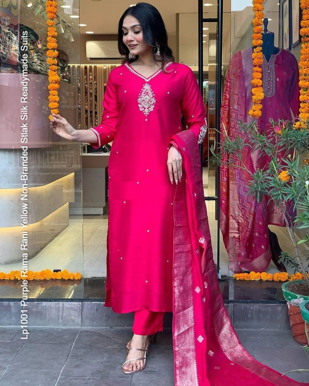 Lp1001 Purple Rama Rani Yellow Non-Branded Stlak Silk Readymade Suits