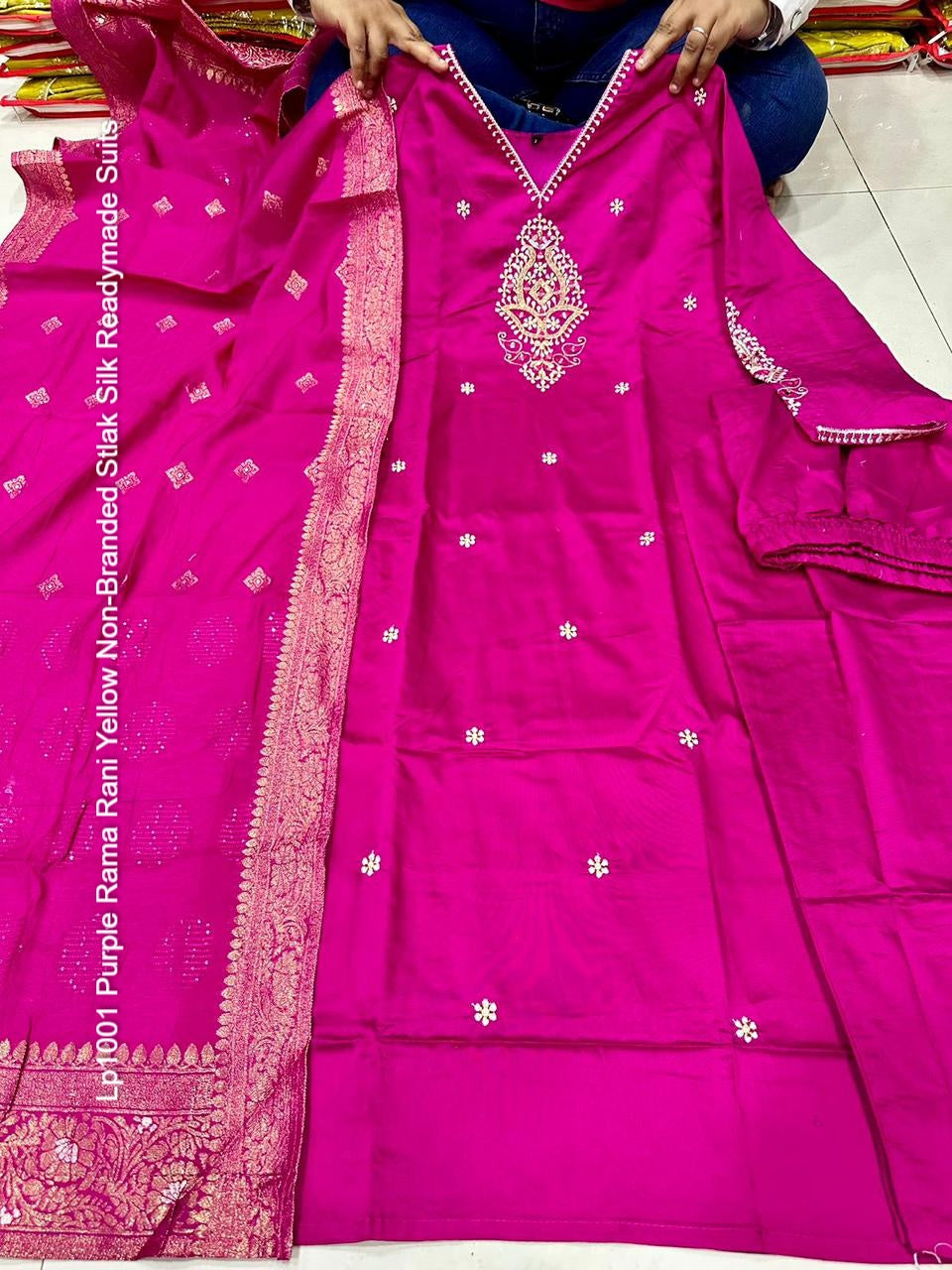 Lp1001 Purple Rama Rani Yellow Non-Branded Stlak Silk Readymade Suits
