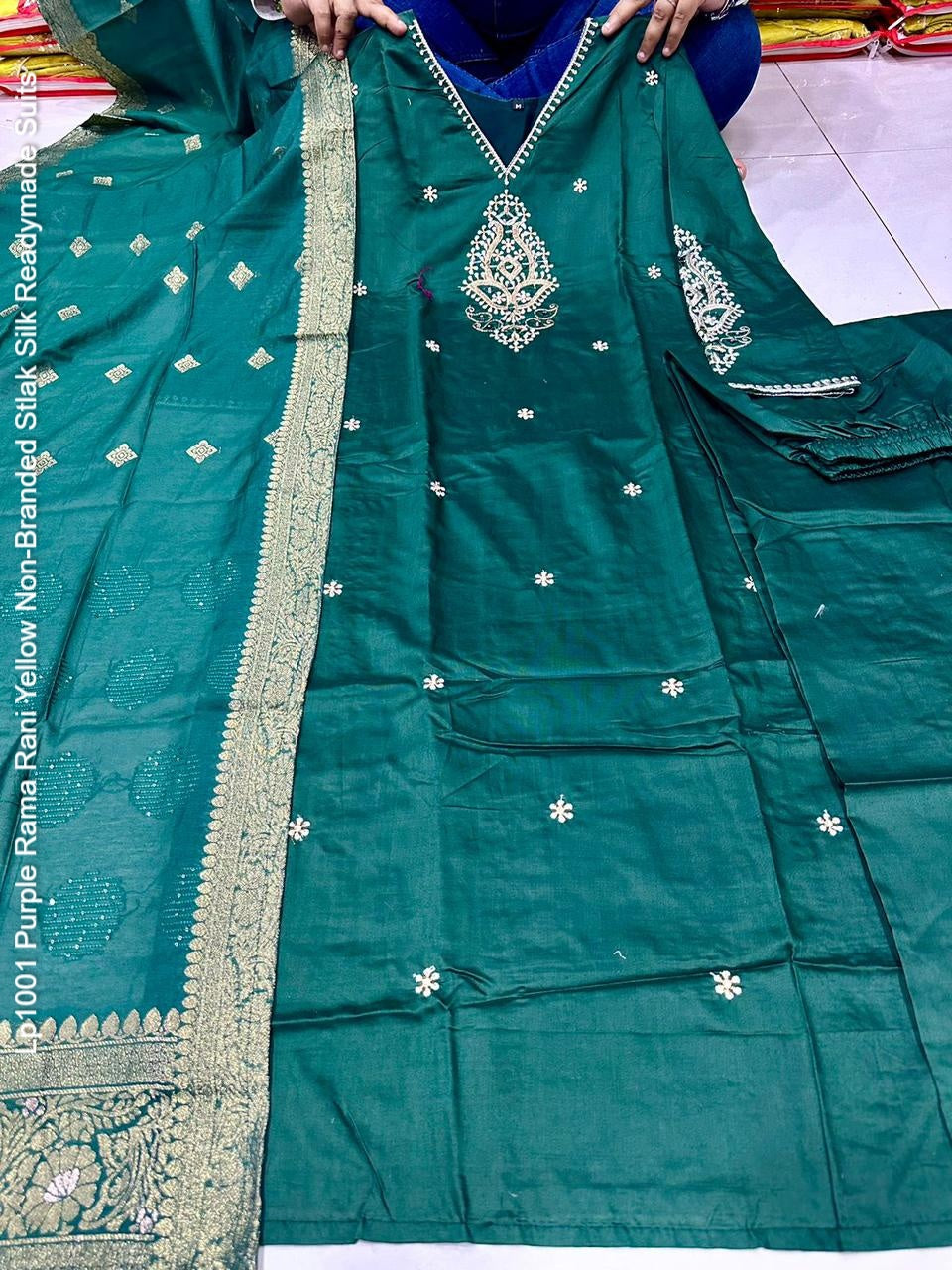 Lp1001 Purple Rama Rani Yellow Non-Branded Stlak Silk Readymade Suits
