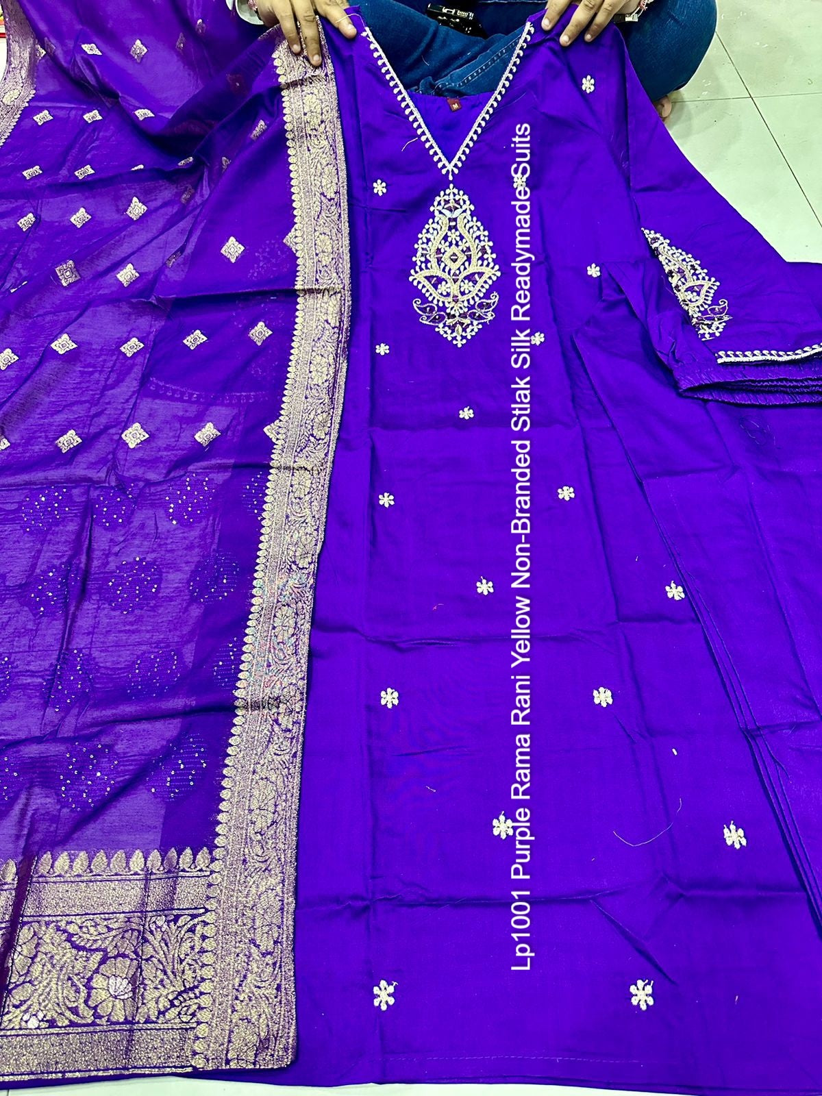 Lp1001 Purple Rama Rani Yellow Non-Branded Stlak Silk Readymade Suits
