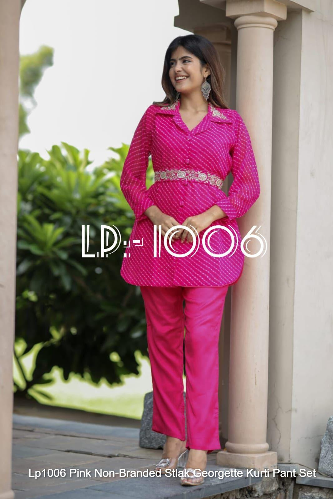 Lp1006 Pink Non-Branded Stlak Georgette Kurti Pant Set